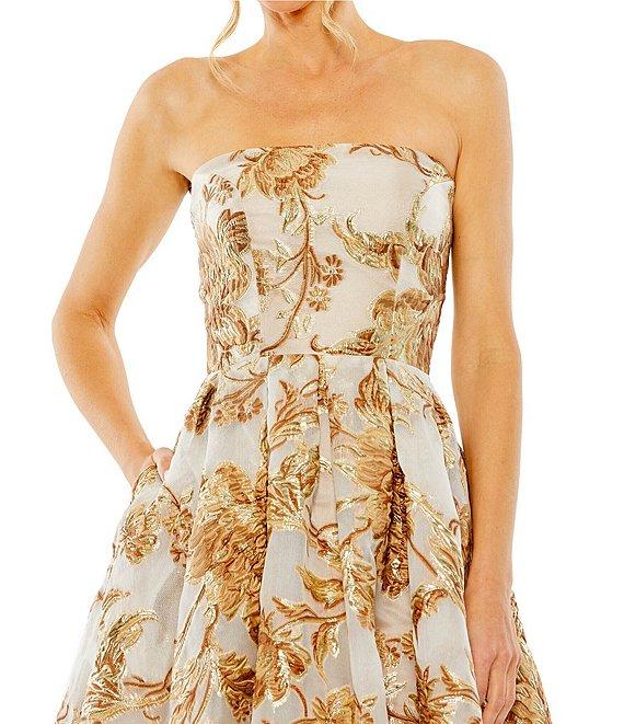 Mac Duggal Floral Brocade Strapless Sleeveless Midi Dress Product Image