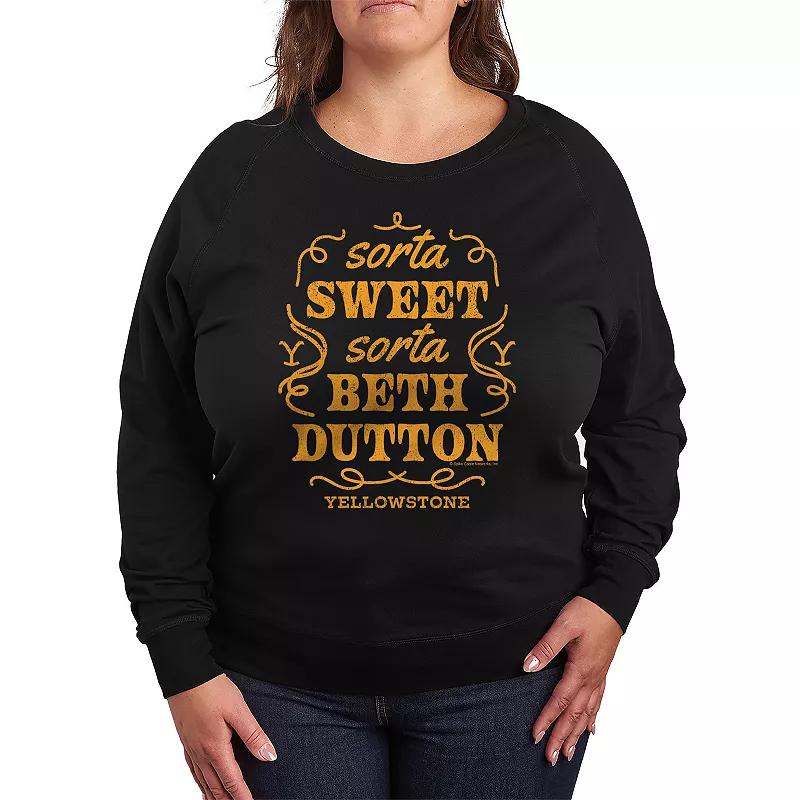 Plus Size Yellowstone Sorta Beth Dutton French Terry Long Sleeve Tee, Womens Grey Blue Product Image