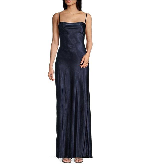 Jump Satin Square Neck Tie Back Maxi Gown Product Image