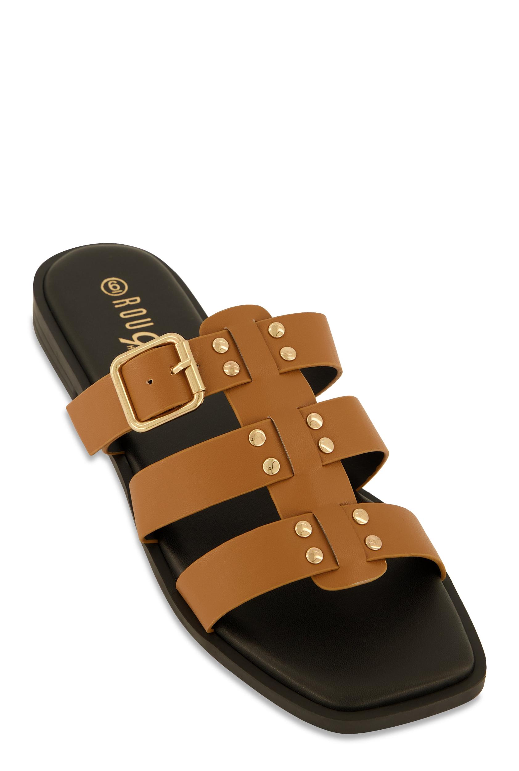 Womens Studded Buckle Detail Slide Sandals Product Image