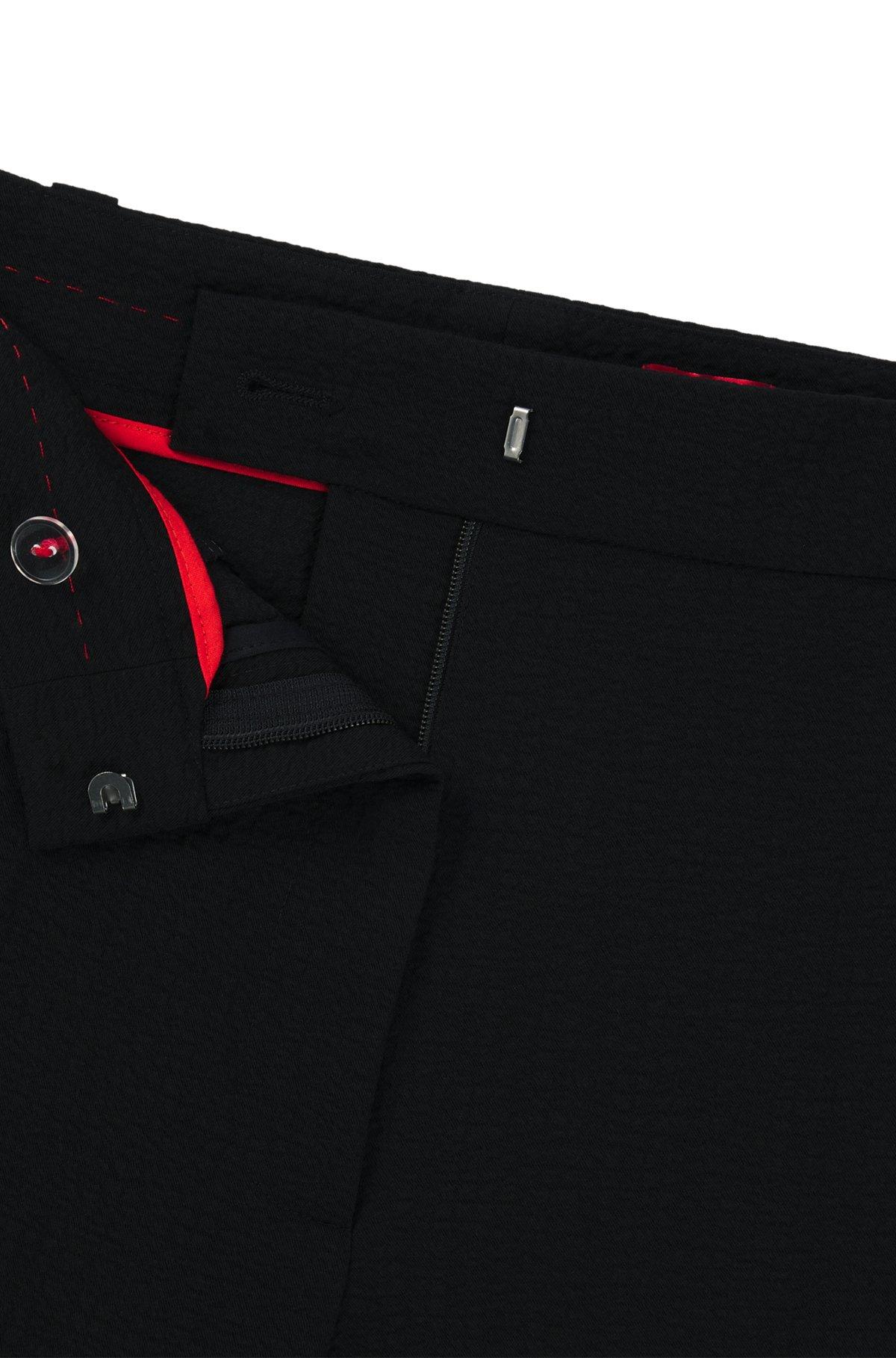 HUGO - Regular-fit trousers in stretch seersucker - Black Product Image