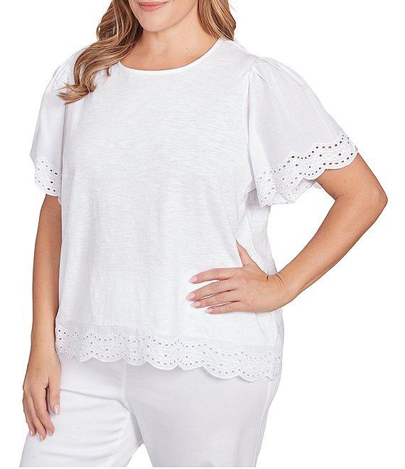 Ruby Rd. Plus Size Embroidered Jersey Knit Scoop Neck Short Sleeve Top Product Image