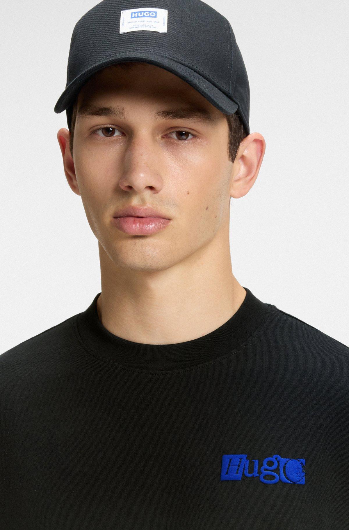 HUGO - Cotton jersey T-shirt with mixed-print logo - Black Product Image