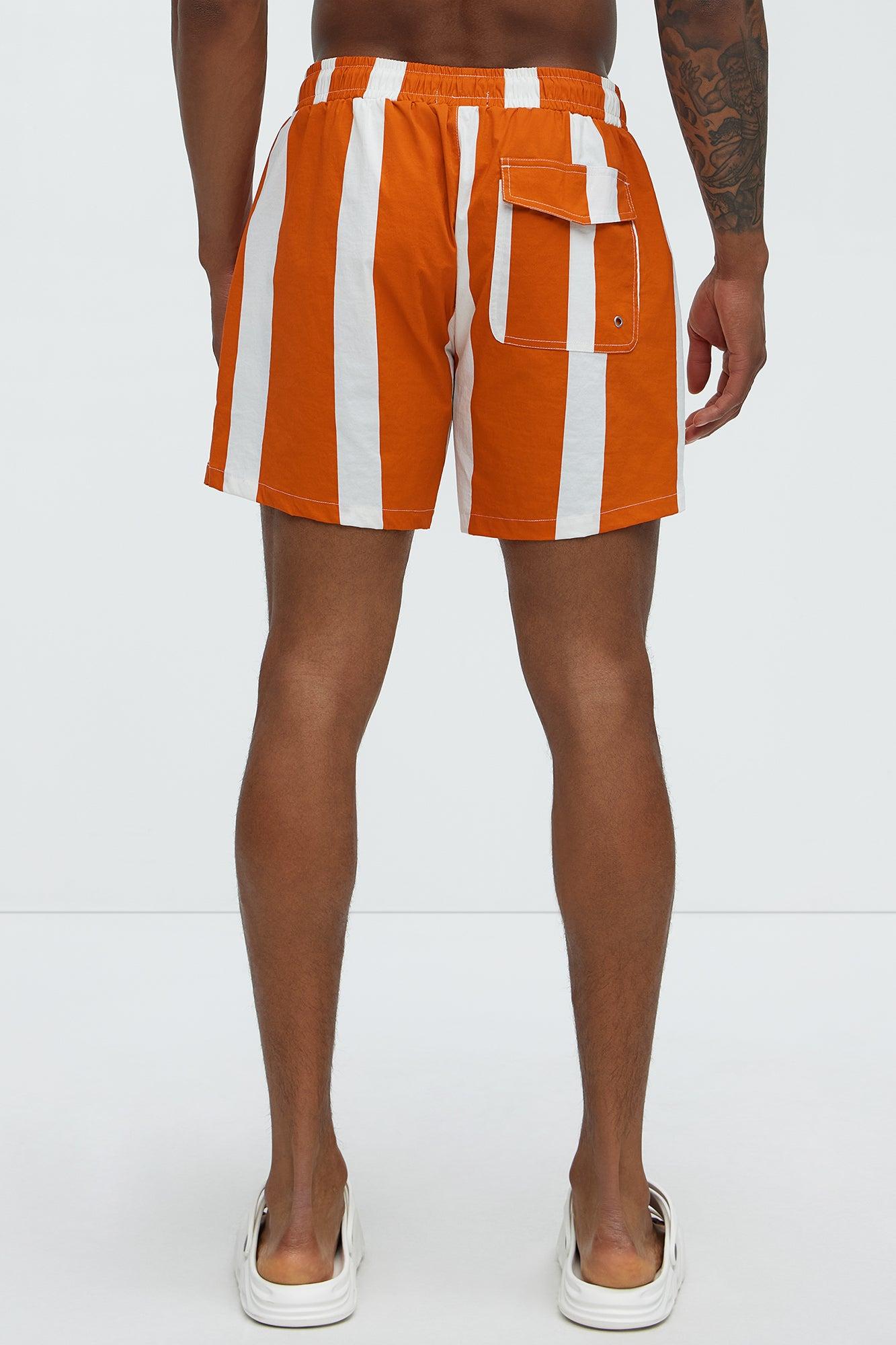 Terracotta Stripes Swim Mid Trunk - Orange Product Image