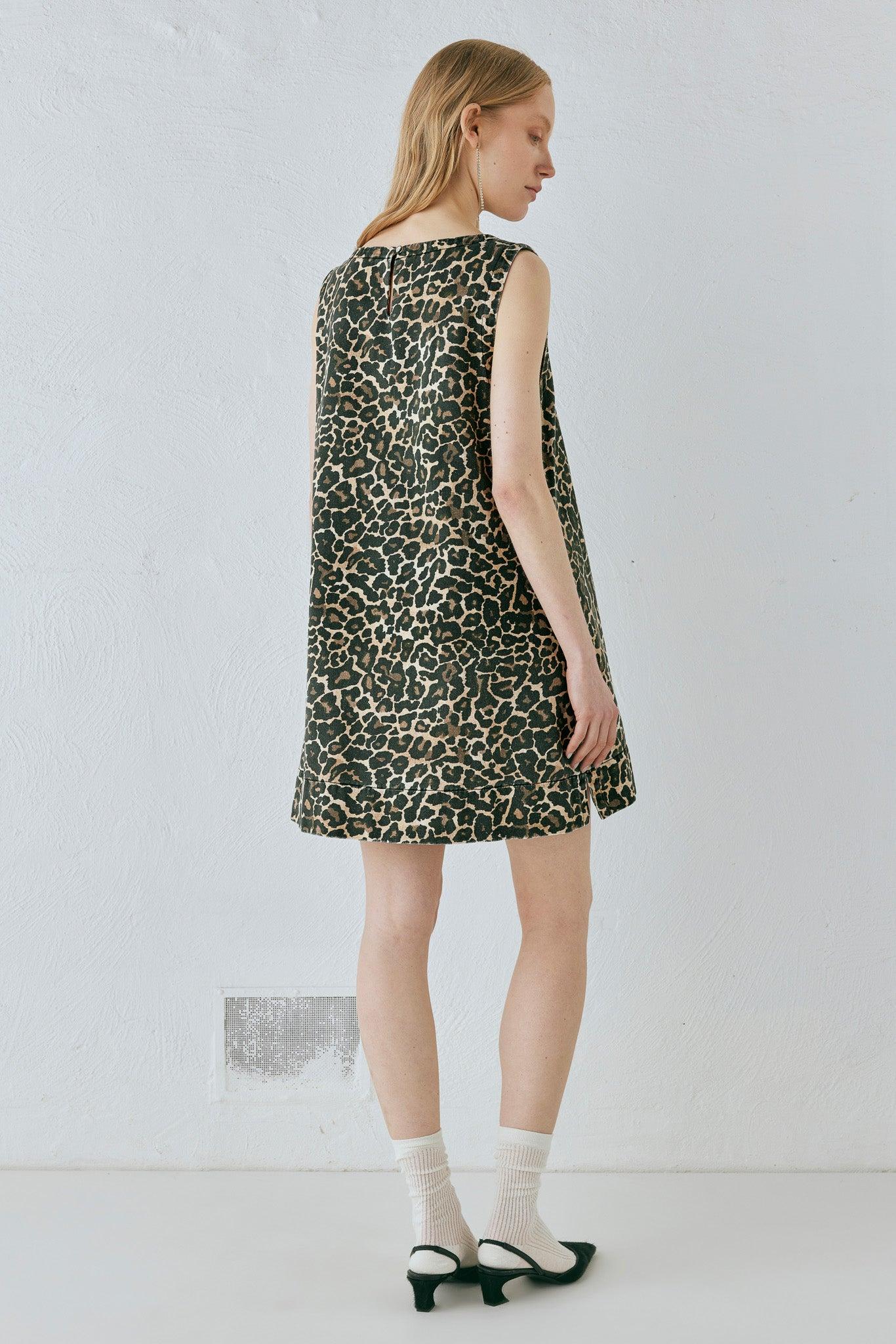 Zia Denim Mini Dress Leopard Product Image