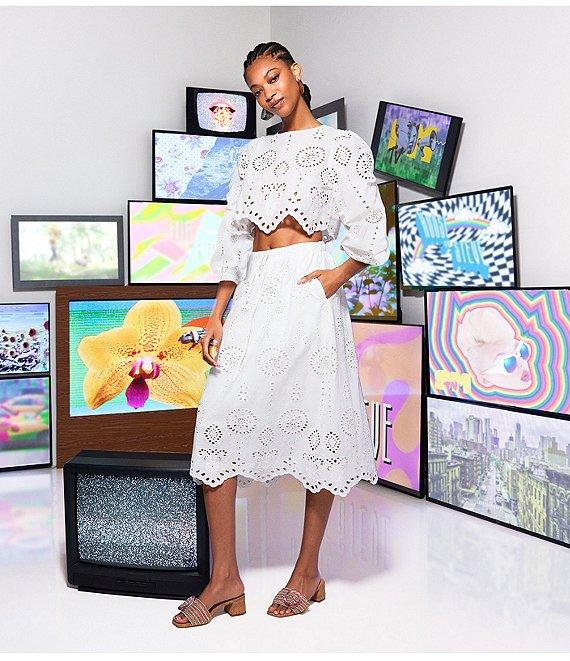 Steve Madden Meera Coordinating Crew Neck 3/4 Sleeve Eyelet Top Product Image