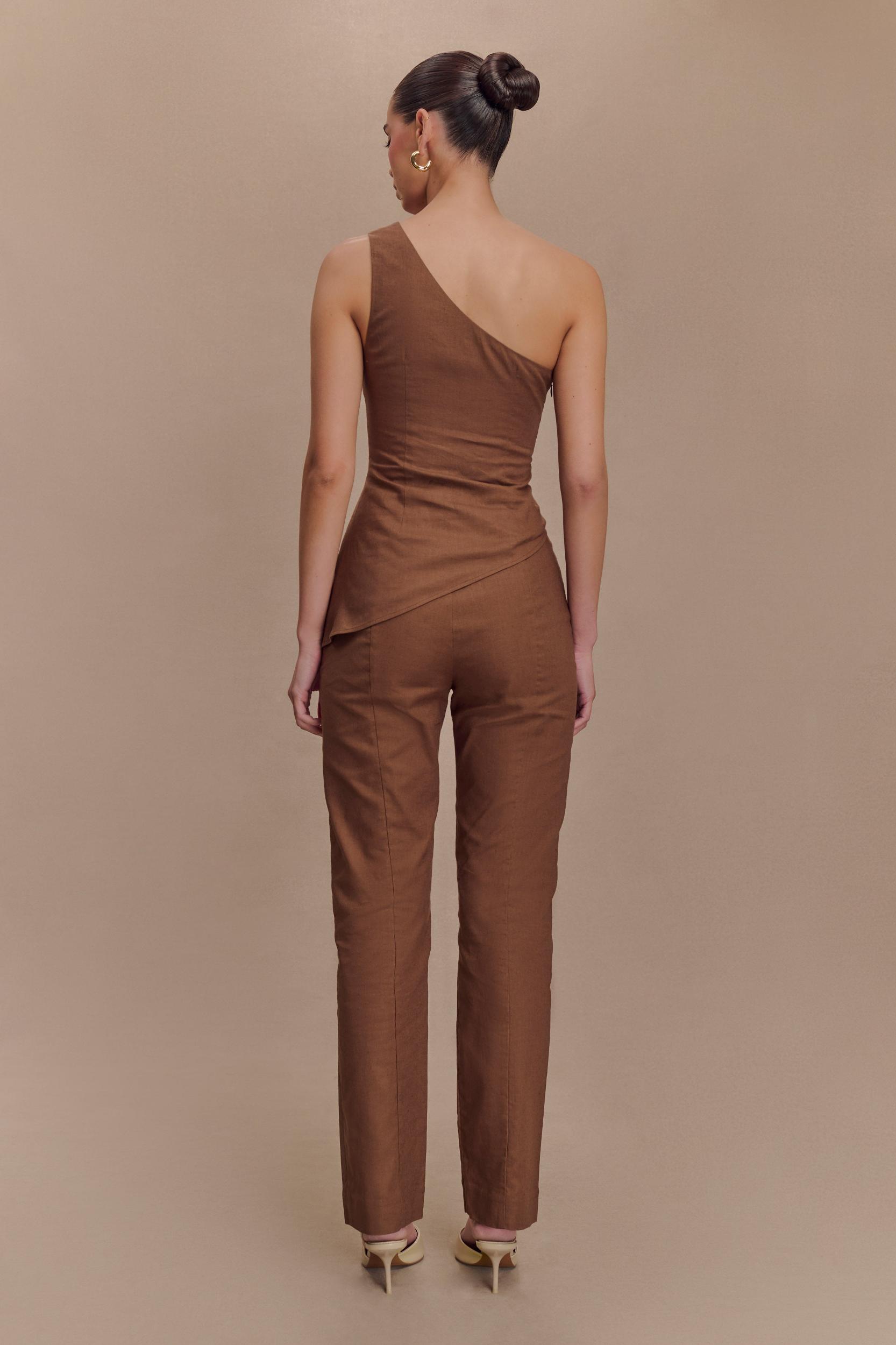 Dora Linen Straight Leg Pant - Cacao Brown Product Image