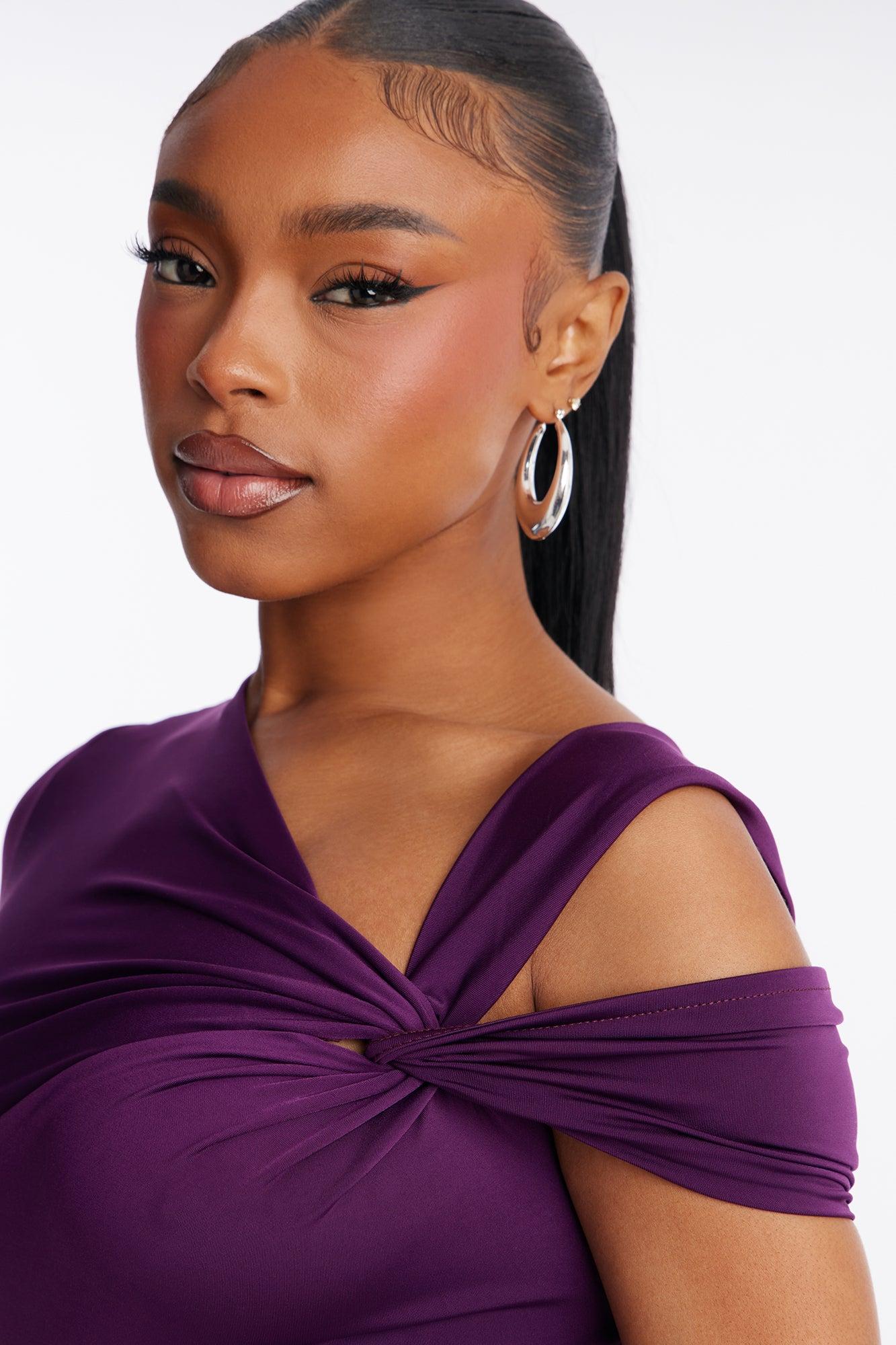 Twist It Up Cut Out Bodysuit - Plum Female Product Image