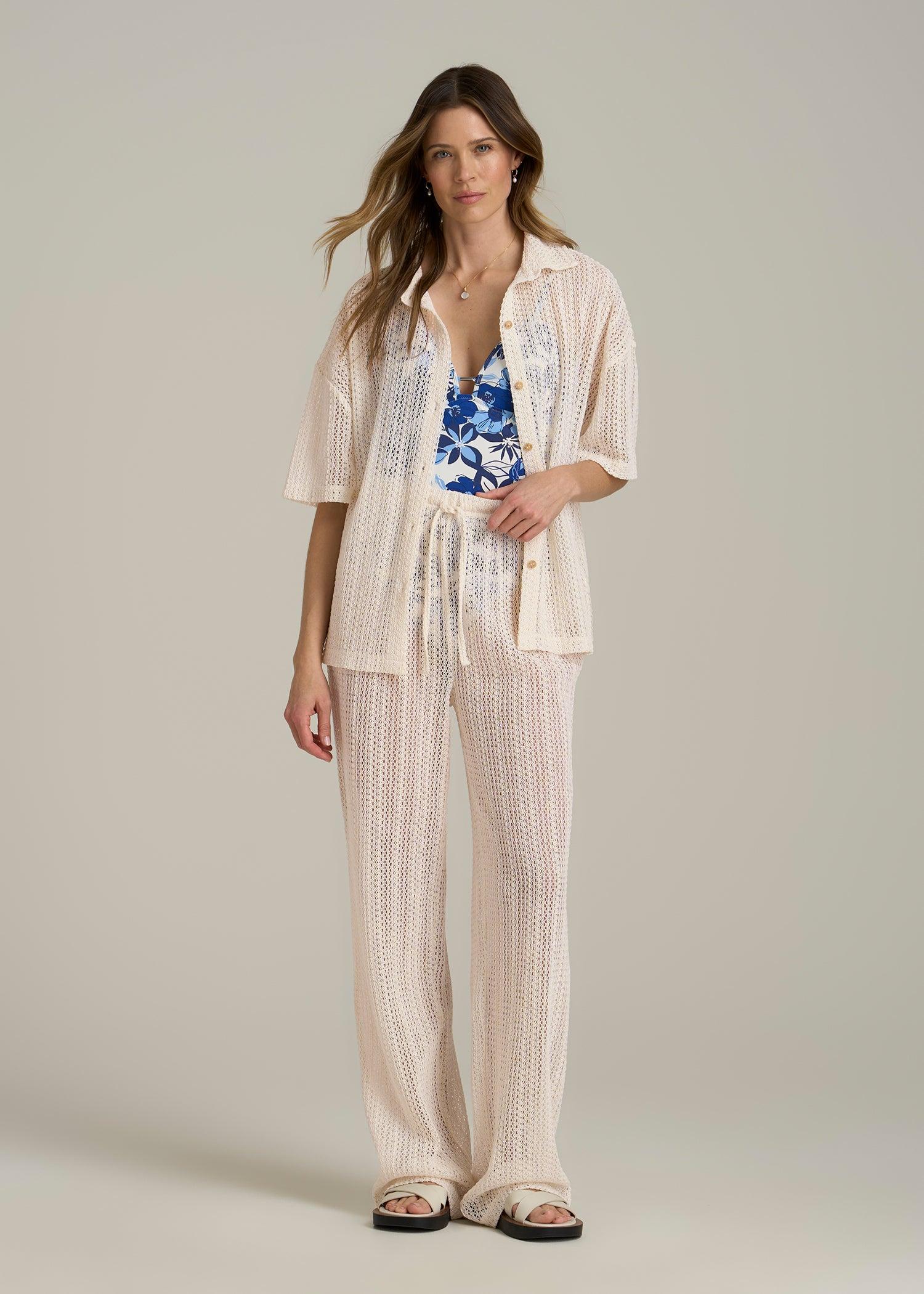 Openwork Knit Pants for Tall Women in Natural Female Product Image