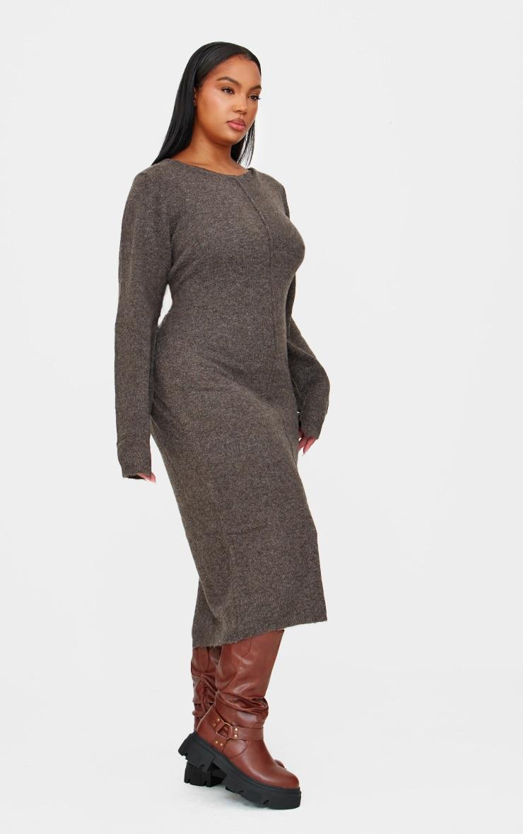 Plus Chocolate Knitted Seam Front Midaxi Dress Product Image