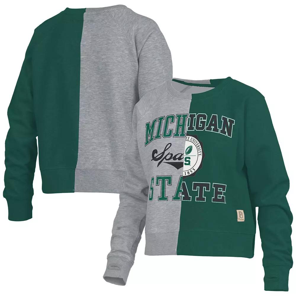 Women's Pressbox  Heather Gray Michigan State Spartans Half and Half Raglan Pullover Sweatshirt, Size: XL, Grey Product Image