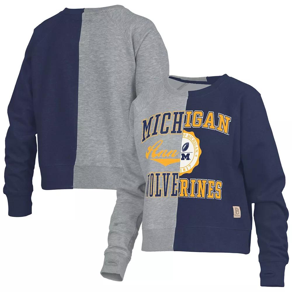 Women's Pressbox  Heather Gray Michigan Wolverines Half and Half Raglan Pullover Sweatshirt, Size: Large, Grey Product Image