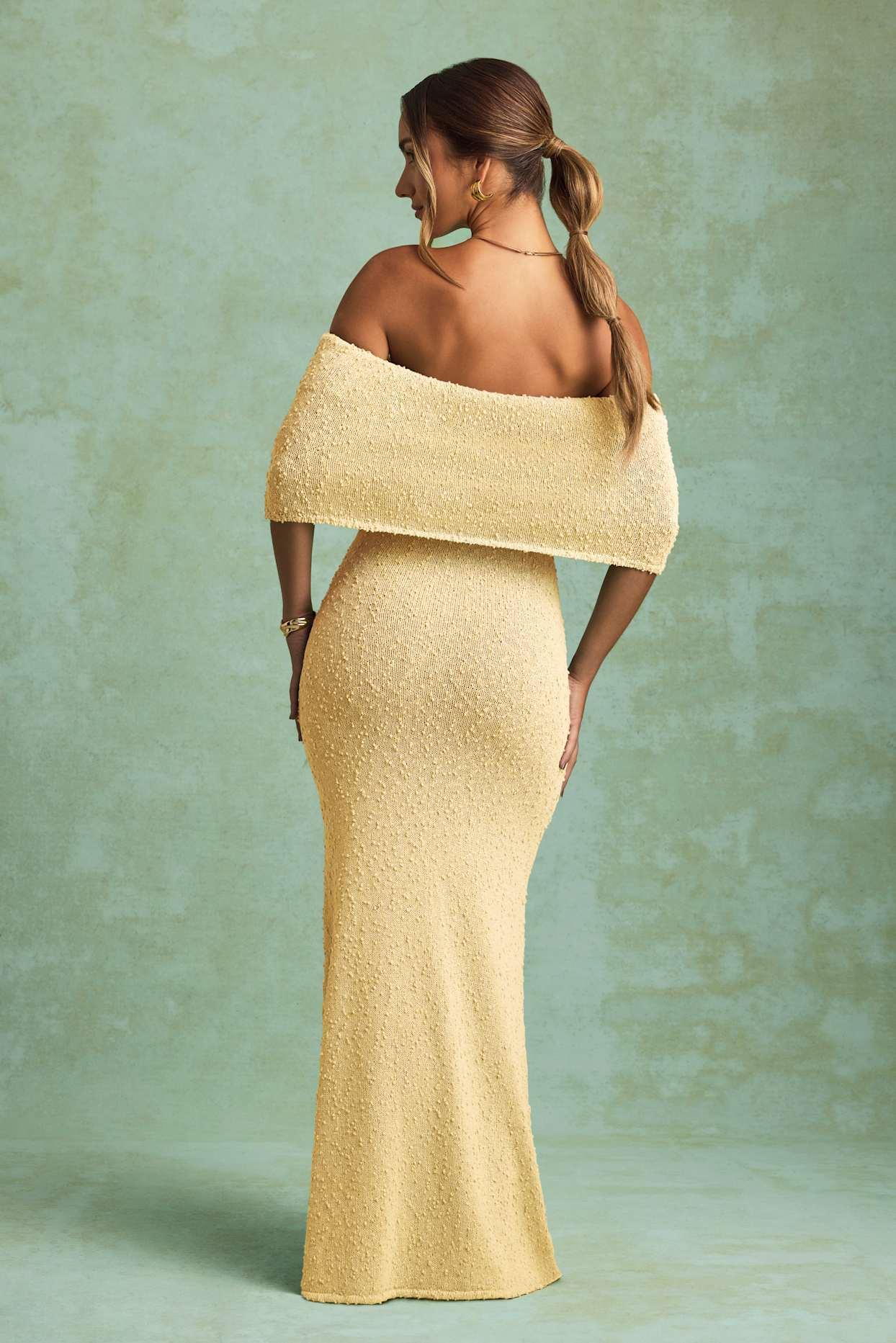 Bouclé Off-Shoulder Maxi Dress in Yellow Girls Product Image