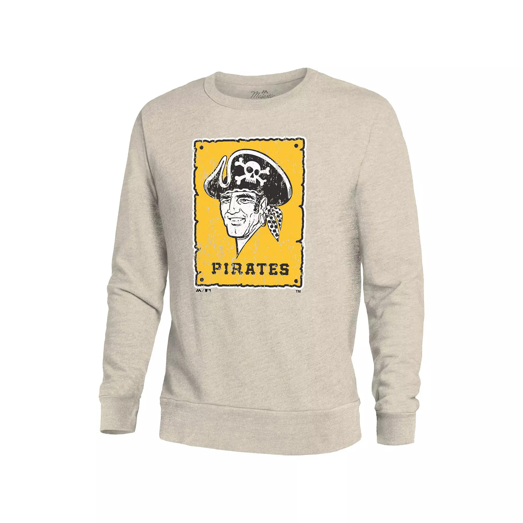 Men's Majestic Threads Oatmeal Pittsburgh Pirates Fleece Pullover Sweatshirt,  Product Image
