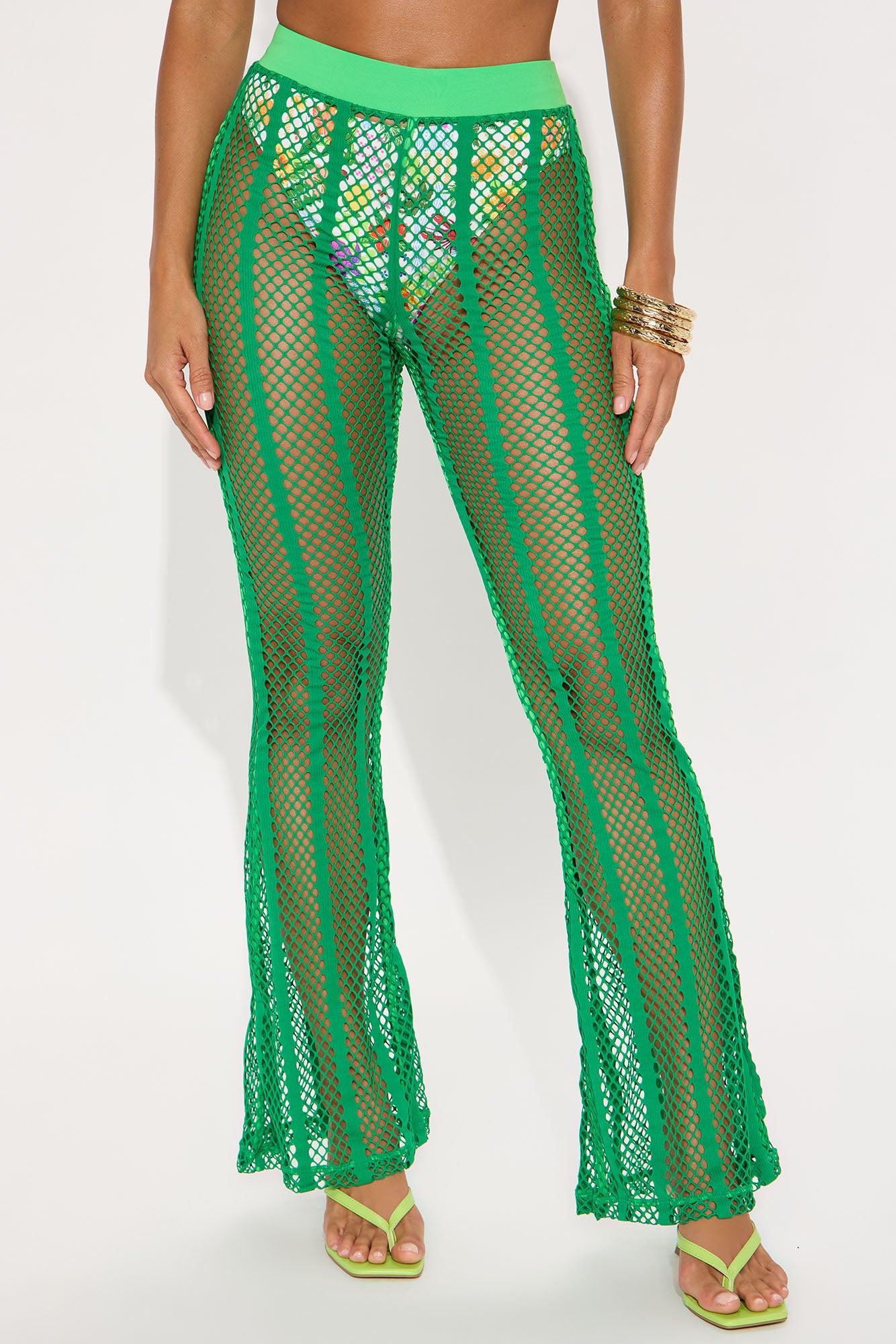 Summer Party Starter Fishnet Cover Up Pants - Green Product Image