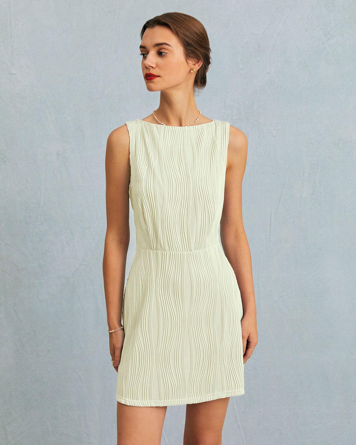 The Beige Water Ripple Textured Sleeveless Mini Dress Product Image