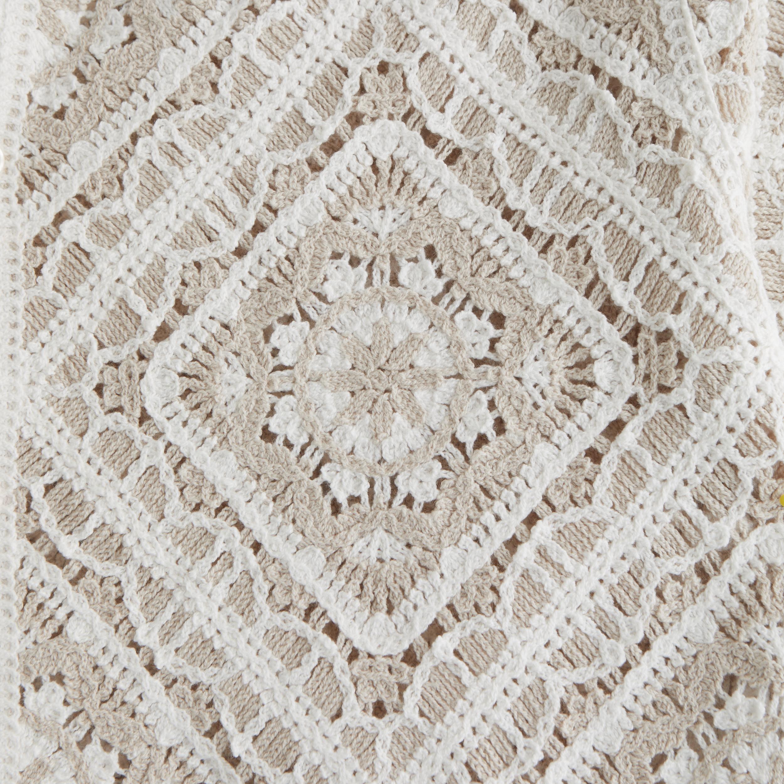 Crochet-Style Border Stripe Button-Through Sweater Polo Product Image