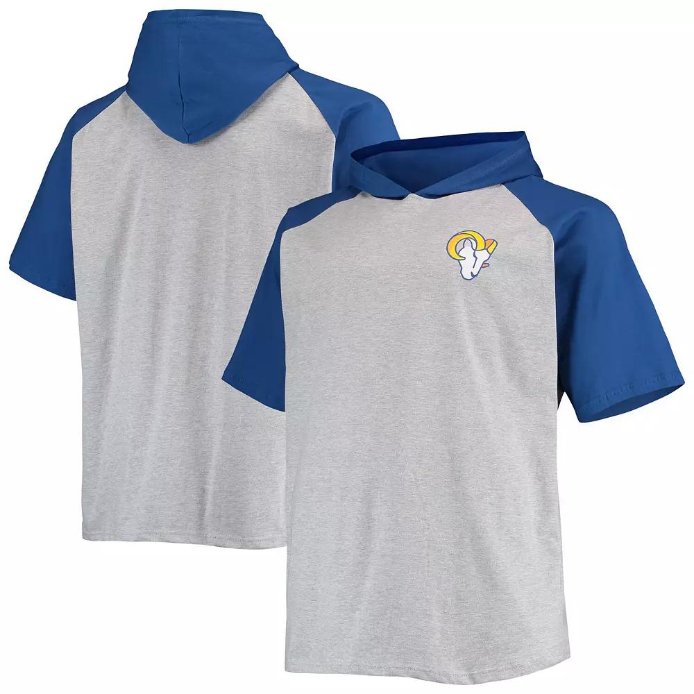 Men's Heathered Gray/Royal Los Angeles Rams Big & Tall Raglan Short Sleeve Pullover Hoodie, Size: 2XLT, Grey Product Image