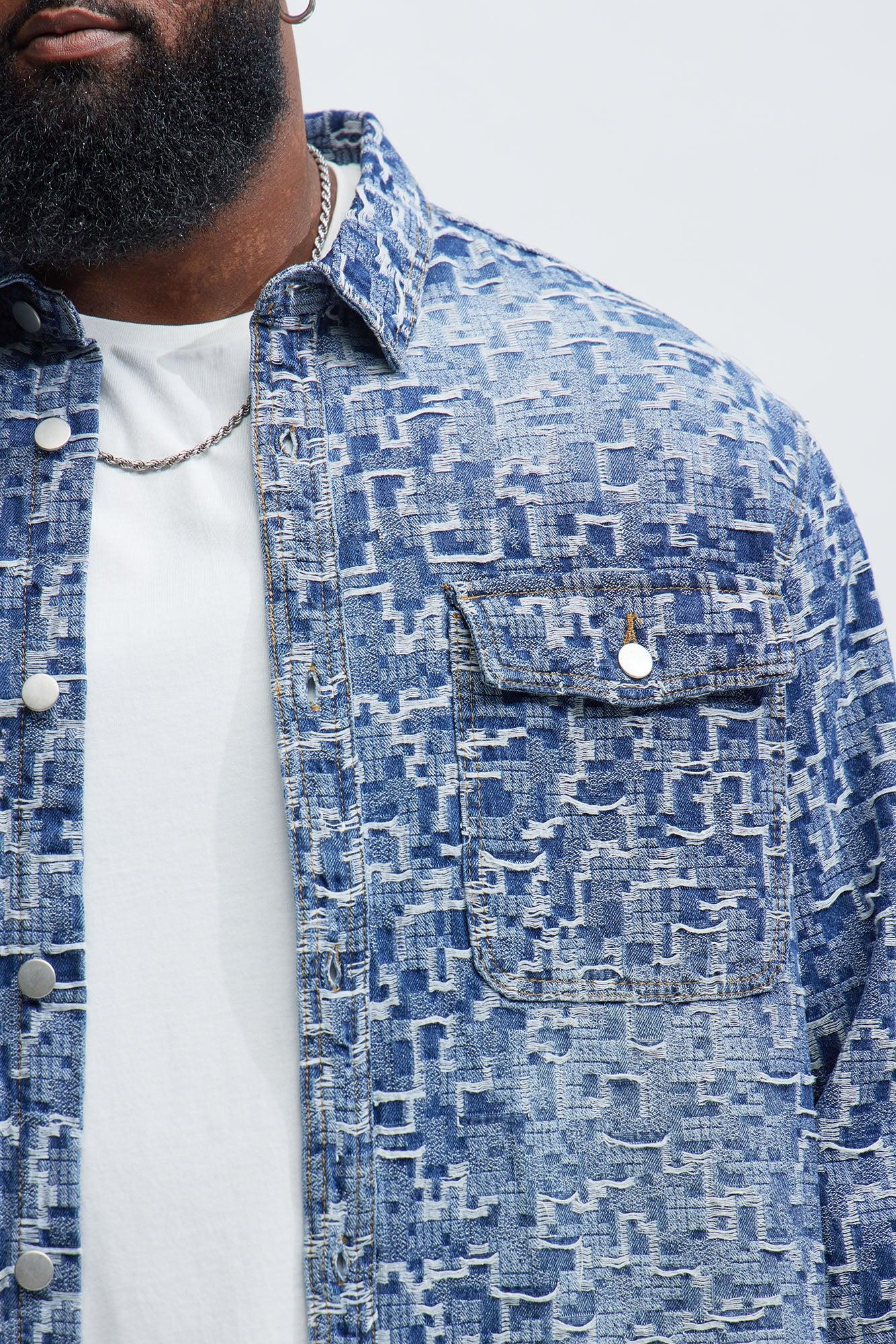 Arrow Jacquard Button Up Shirt - Light Blue Wash Product Image