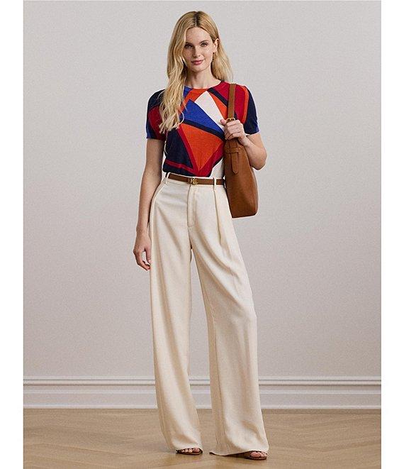 Lauren Ralph Lauren Printed Ribbed Crew Neck Short Sleeve Sweater Product Image