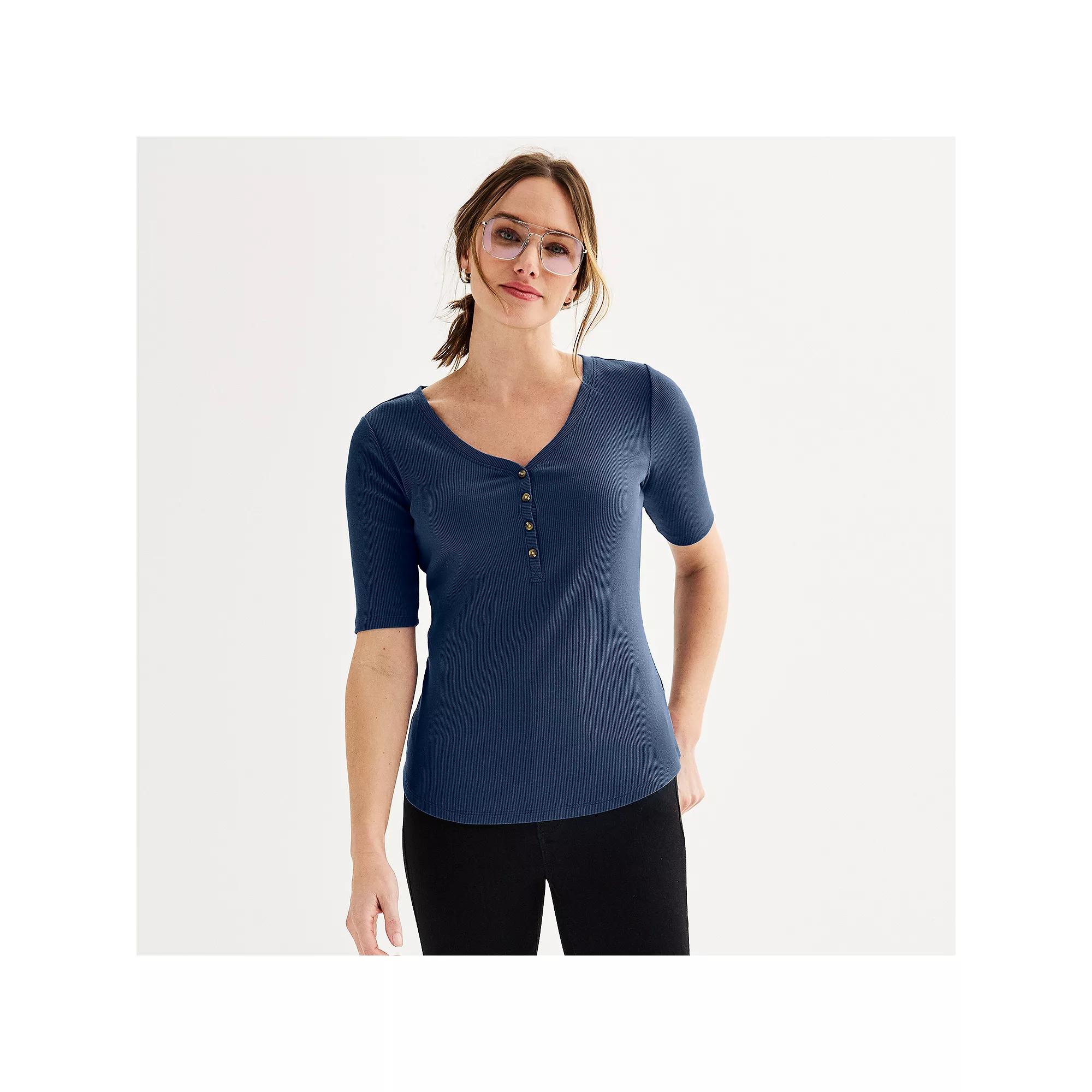 Women's Sonoma Goods For Life® Slim-Fit Henley, Size: Large, Blue Beauty Product Image