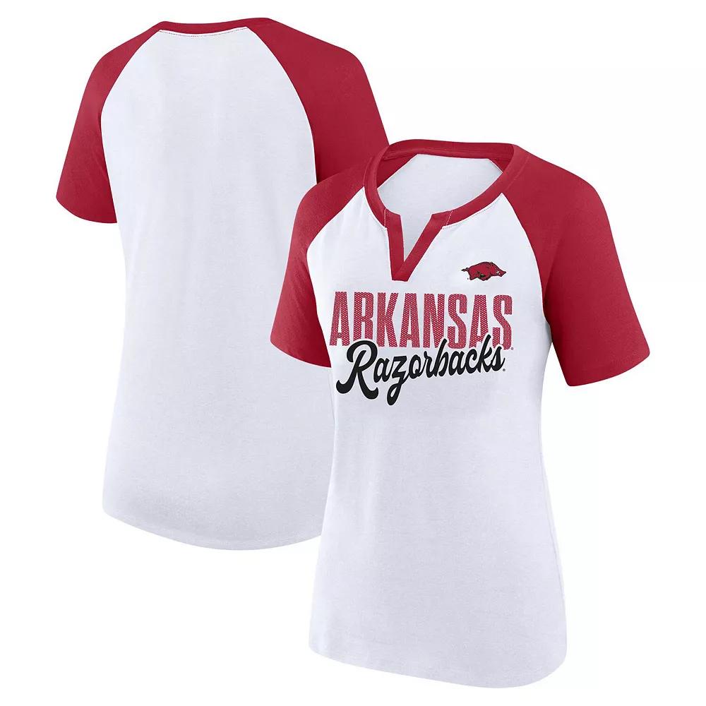 Women's Profile White/Cardinal Arkansas Razorbacks Plus Size Best Squad Shimmer Raglan Notch Neck T-Shirt, Size: 2XL Product Image