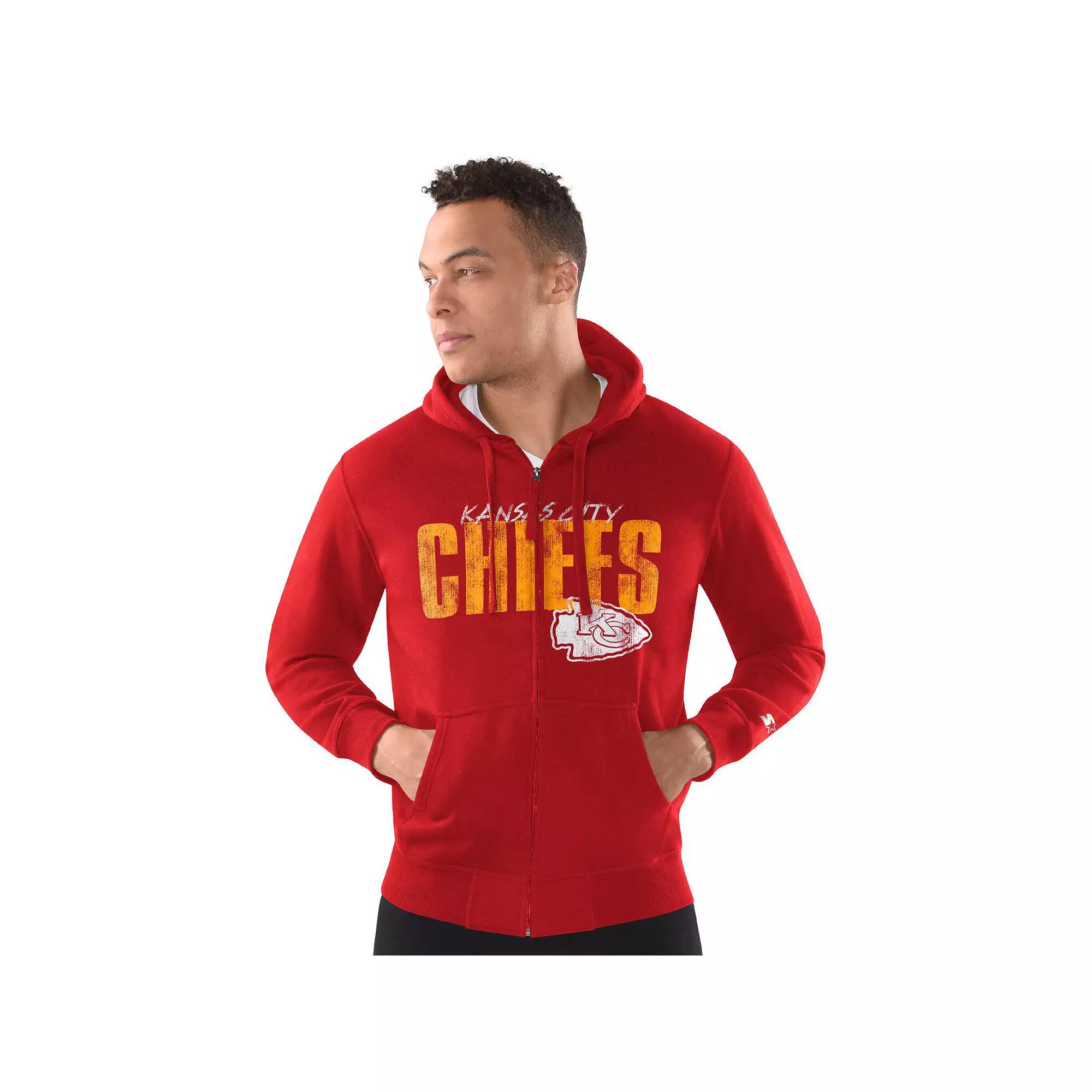 Men's Starter Red Kansas City Chiefs Distressed Classic Full-Zip Hoodie,  Product Image