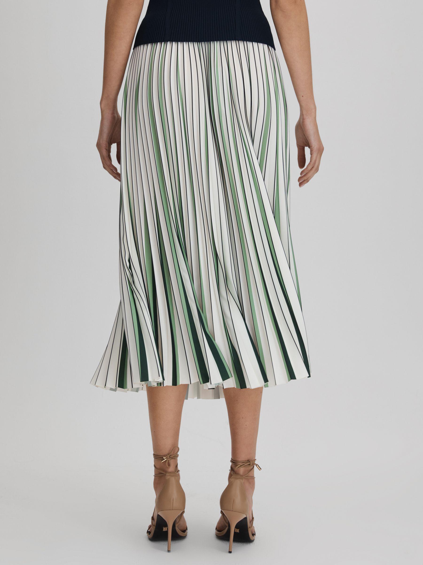 Pleated Striped Midi Skirt in Green/Cream Product Image