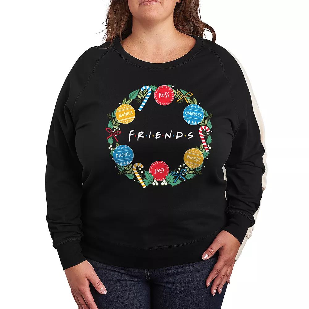 Plus Size Friends Christmas Wreath French Terry Long Sleeve Tee, Women's, Size: 2XL, Black Product Image