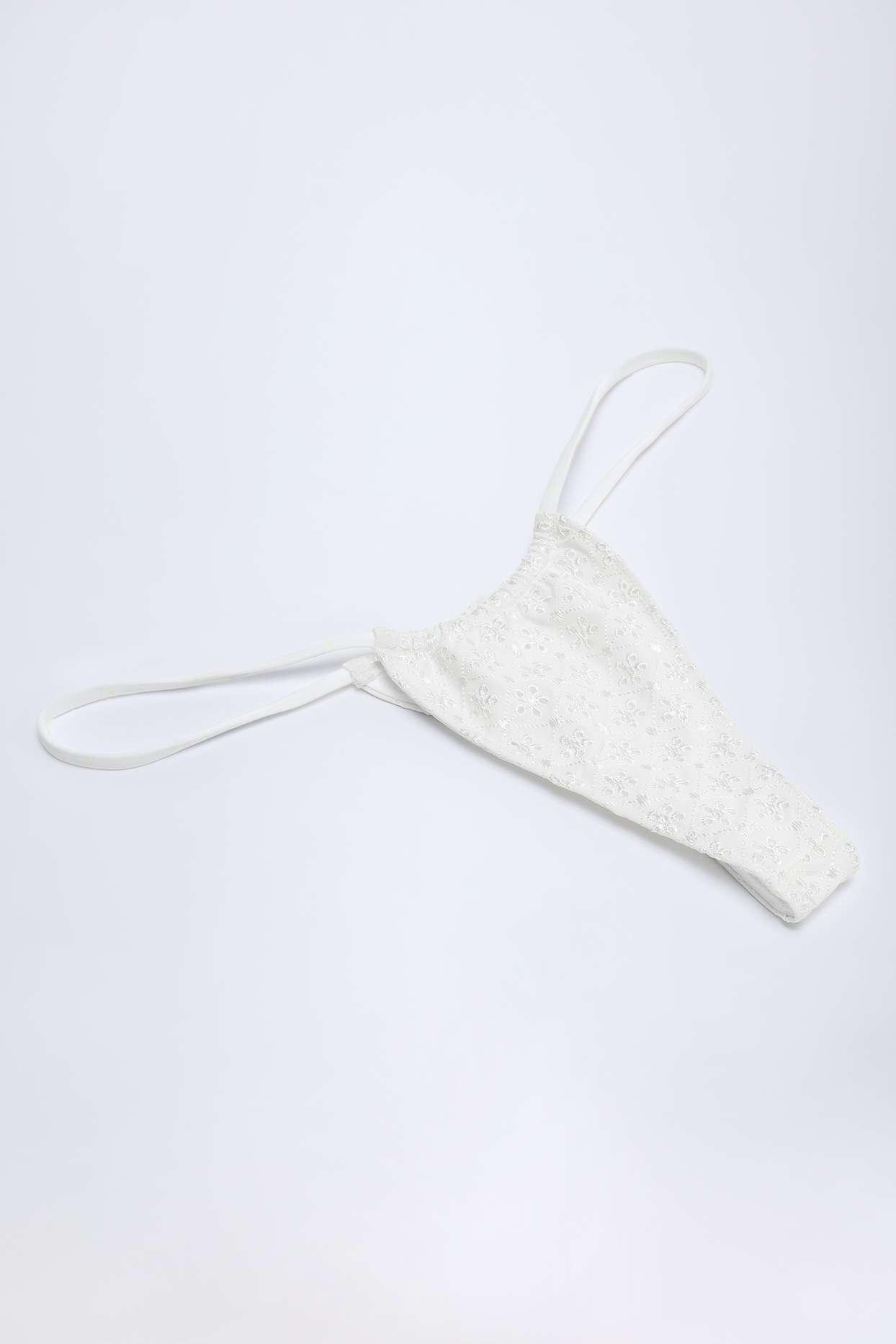 Broderie Anglaise Drawstring Bikini Bottoms in White Product Image