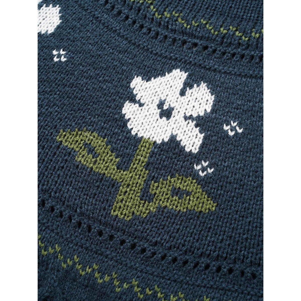 Plus Size Floral Jacquard Raglan Sleeve Pullover Indigo Women Leisure Long Sleeve Round Neck Casual Pullovers BloomChic 28/5X Product Image