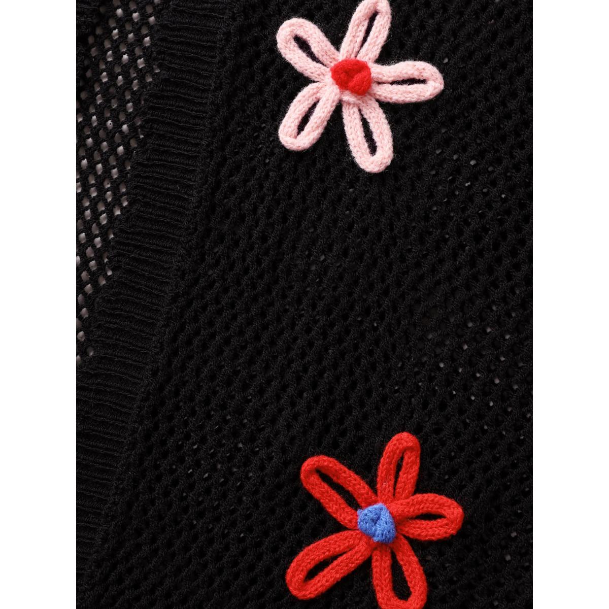 Plus Size Knit Floral Front Tie Cardigan Black Women Playful Loose Long Sleeve Casual Cardigans BloomChic 14-16/1X Product Image