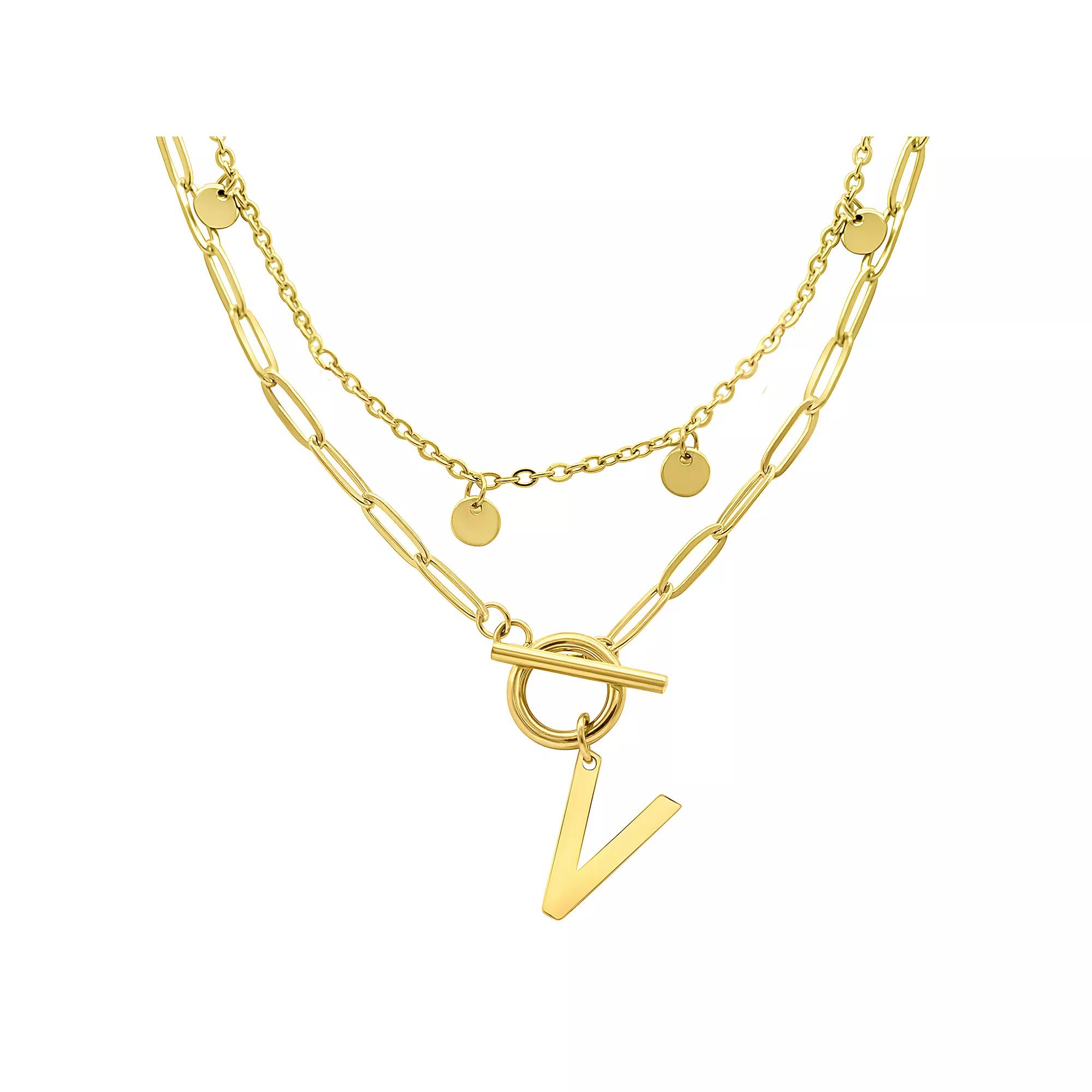 Adornia 14k Gold Plated Layered Initial Toggle Necklace, Women's, Size: 17-19" ADJ, B Product Image