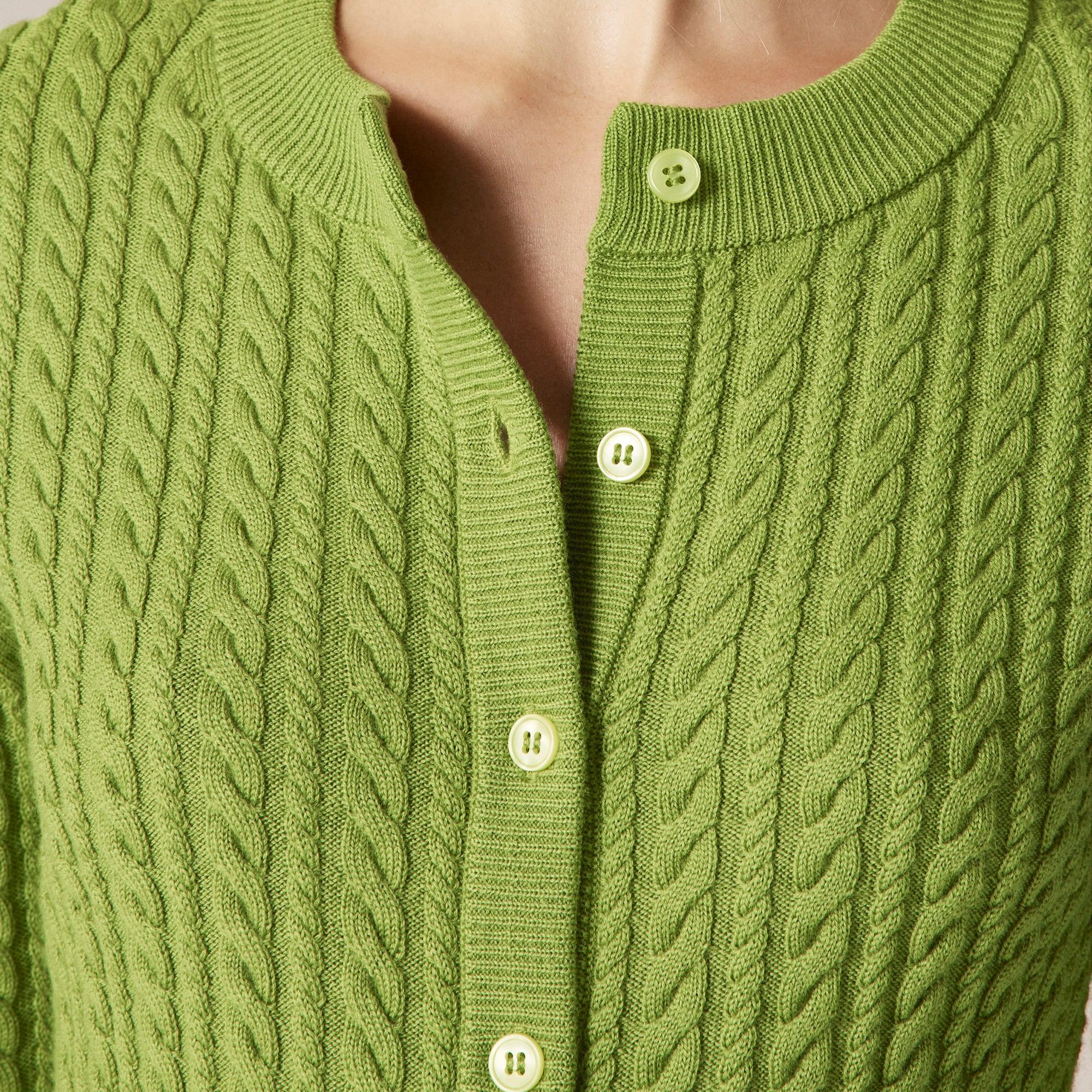 Cable-knit crewneck cardigan in merino wool Product Image