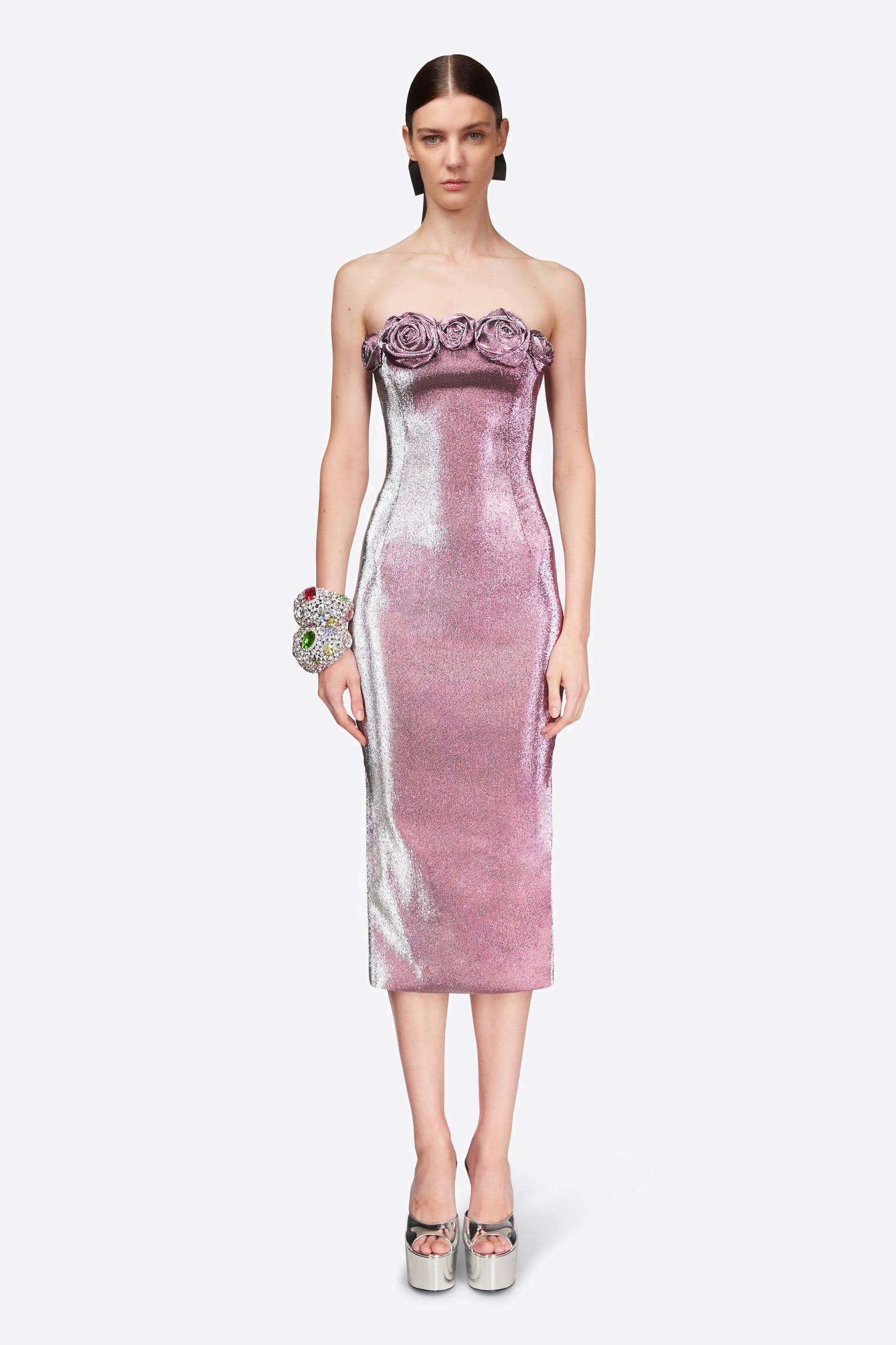 Stretch Lame Rosette Midi Dress Product Image