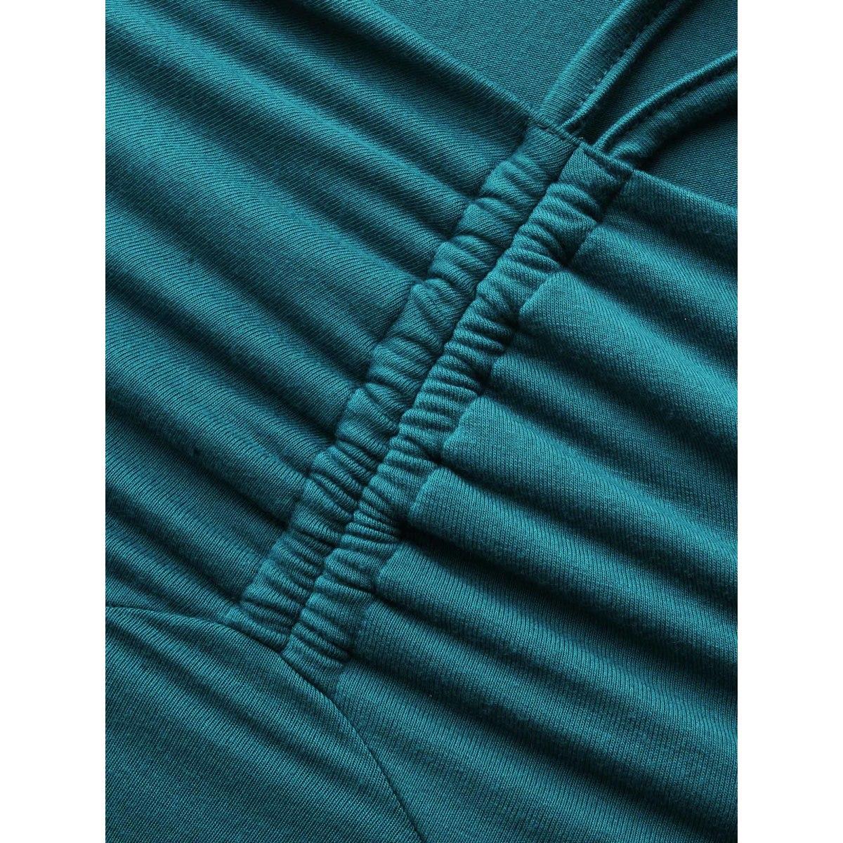 Plus Size Solid Ruched Tie Knot T-shirt Aegean Women Elegant Tie knot Asymmetrical Neck Skinny Everyday T-shirts BloomChic 22-24/3X Product Image