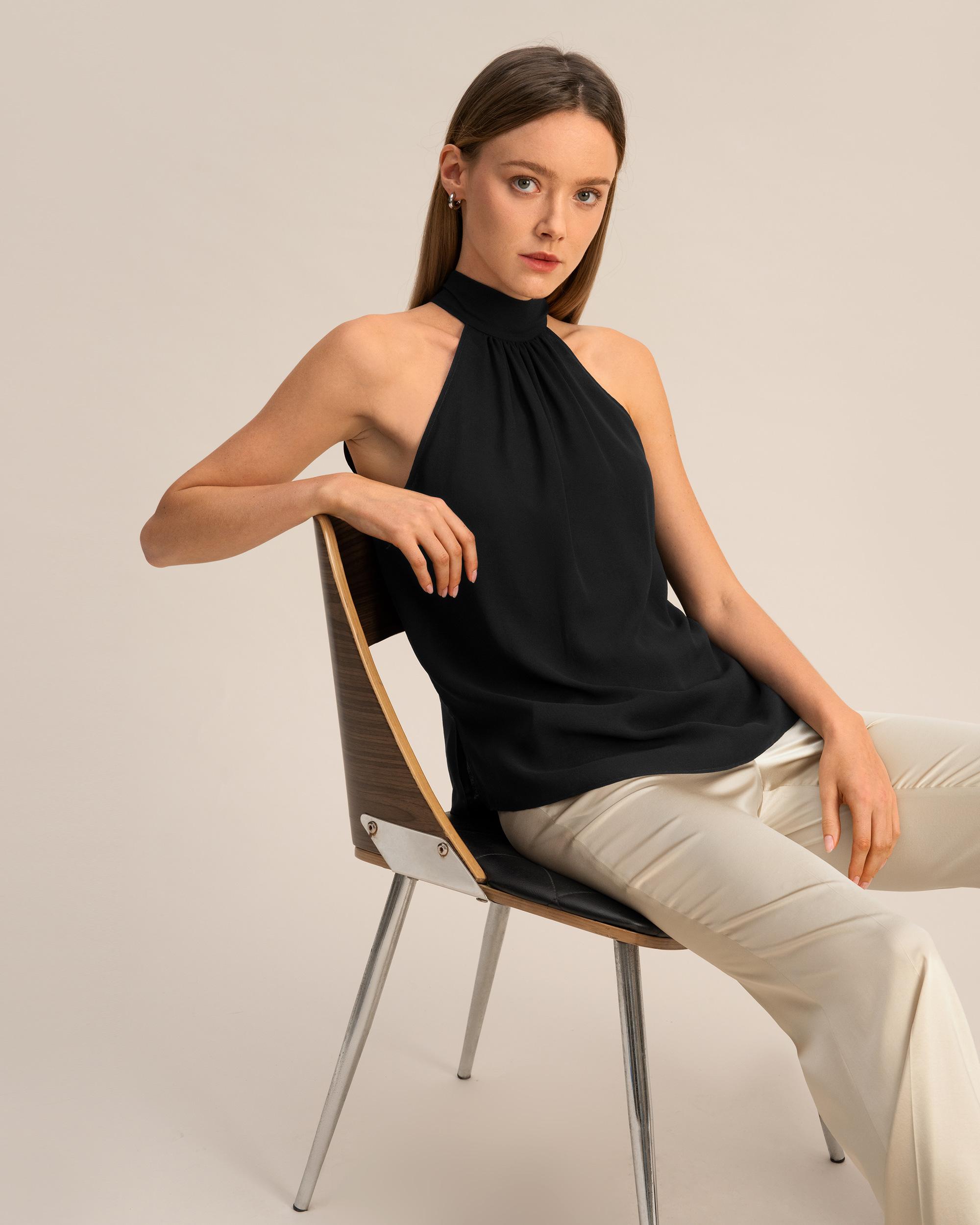 LILYSILK Silk Blouse Women Halter Neck Lily White 4 Product Image