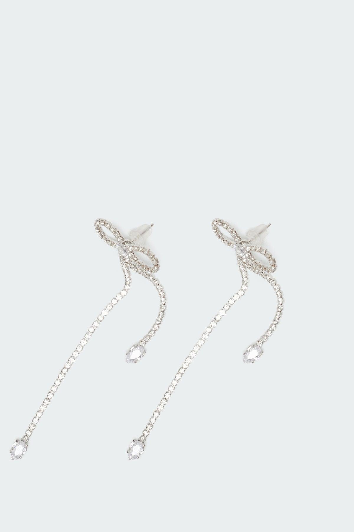 Rhinestone Dangling Bow Earrings Product Image