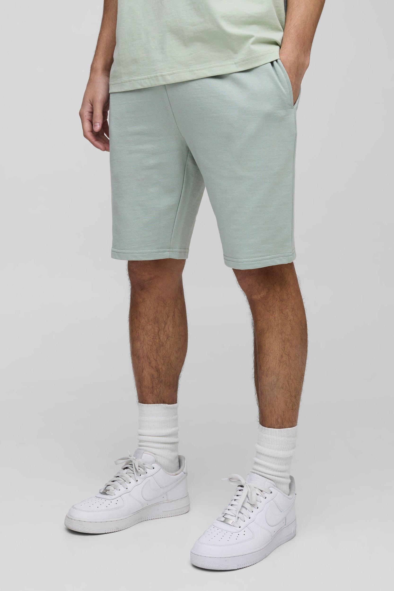 260GSM Loopback Basic Slim Fit Mid Length Shorts | boohooMAN USA Product Image