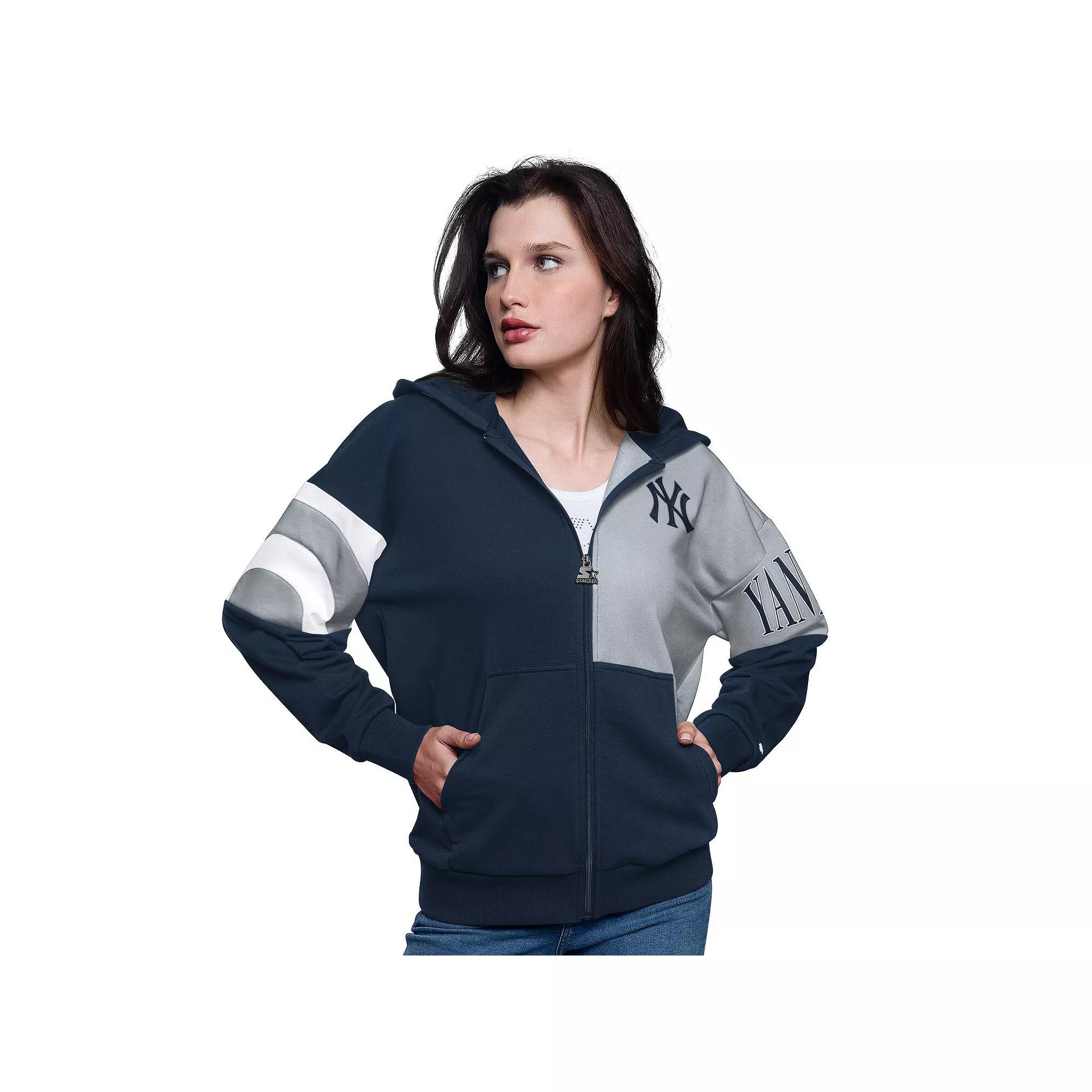 Women's Starter Navy/Gray New York Yankees Curve Ball Full Zip Hoodie Sweatshirt,  Product Image
