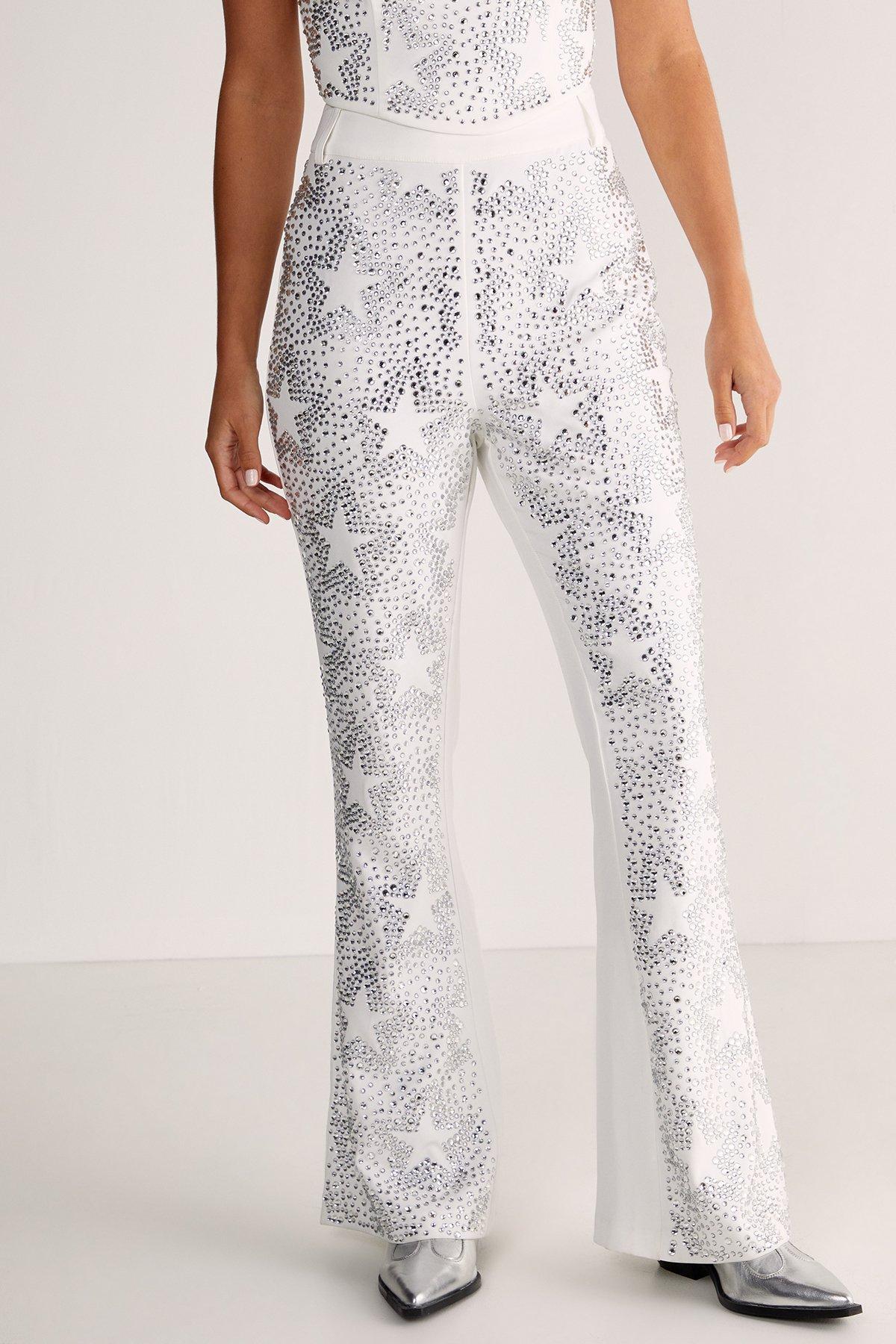 Star Diamante Tailored Flare Trousers Product Image