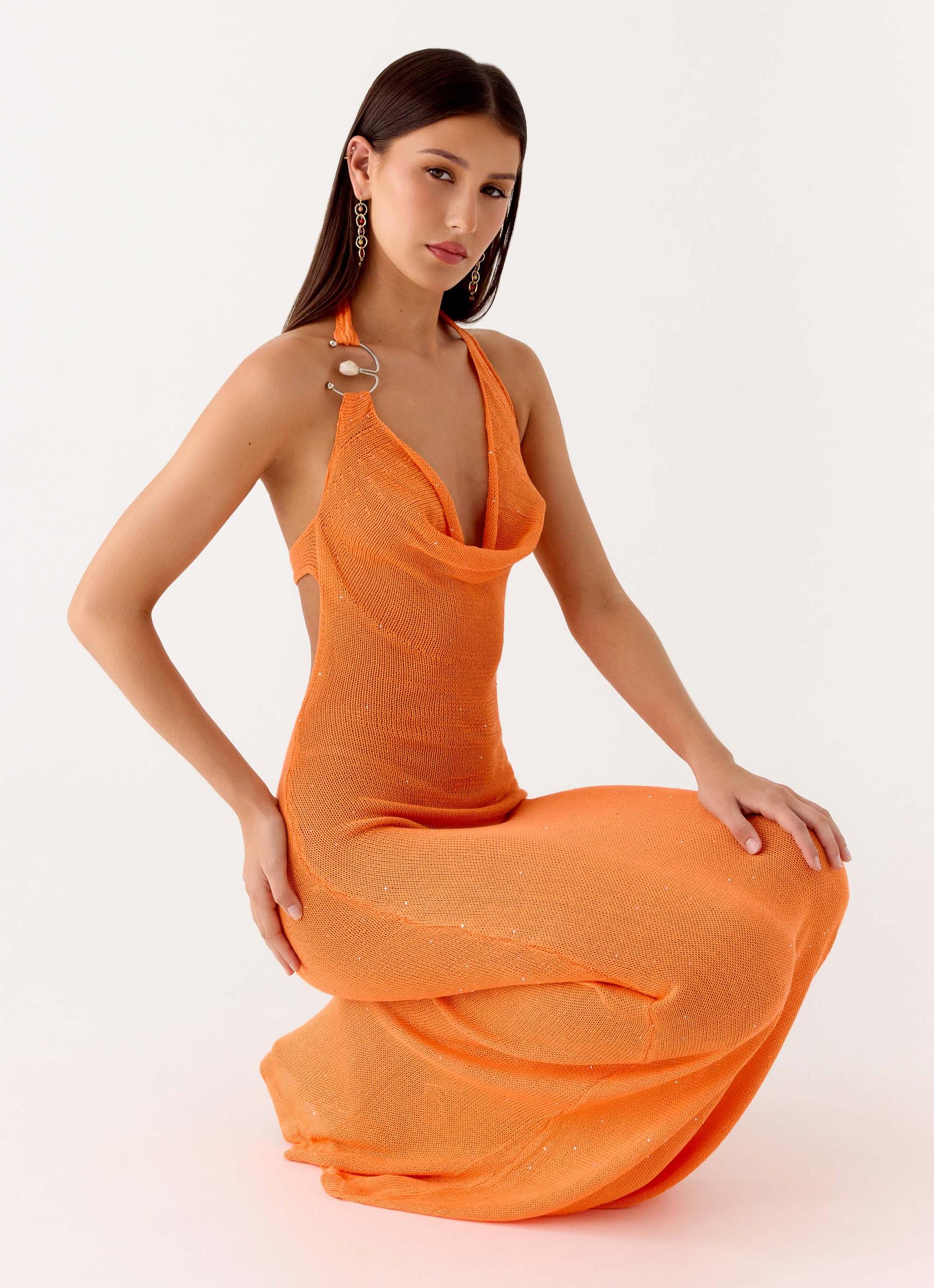 Delfina Cowl Knit Maxi Dress - Orange Product Image