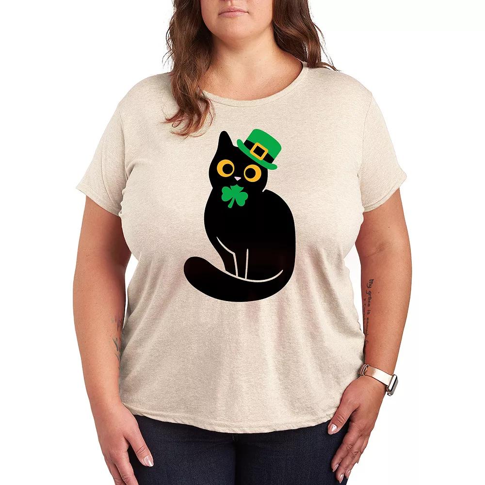Plus Black Cat Holding Clover Graphic Tee, Women's,  Product Image