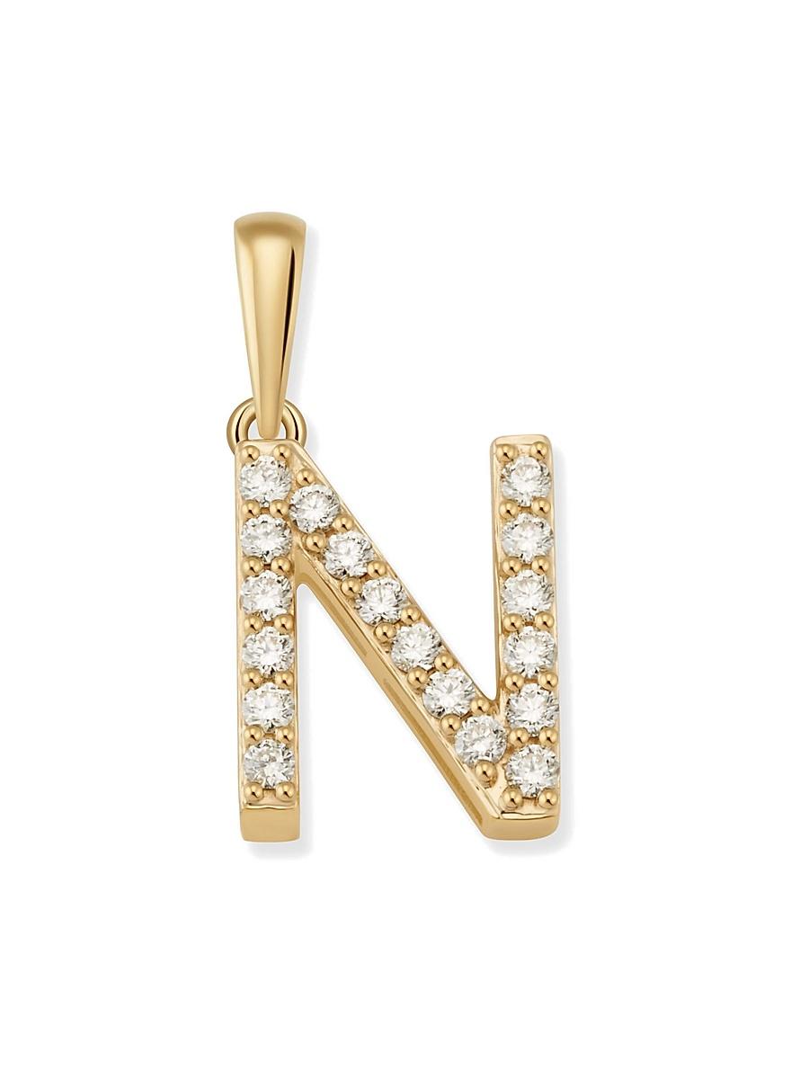 Womens 14K Yellow Gold Luxe Letter Diamond Initial Pendant Charm Product Image
