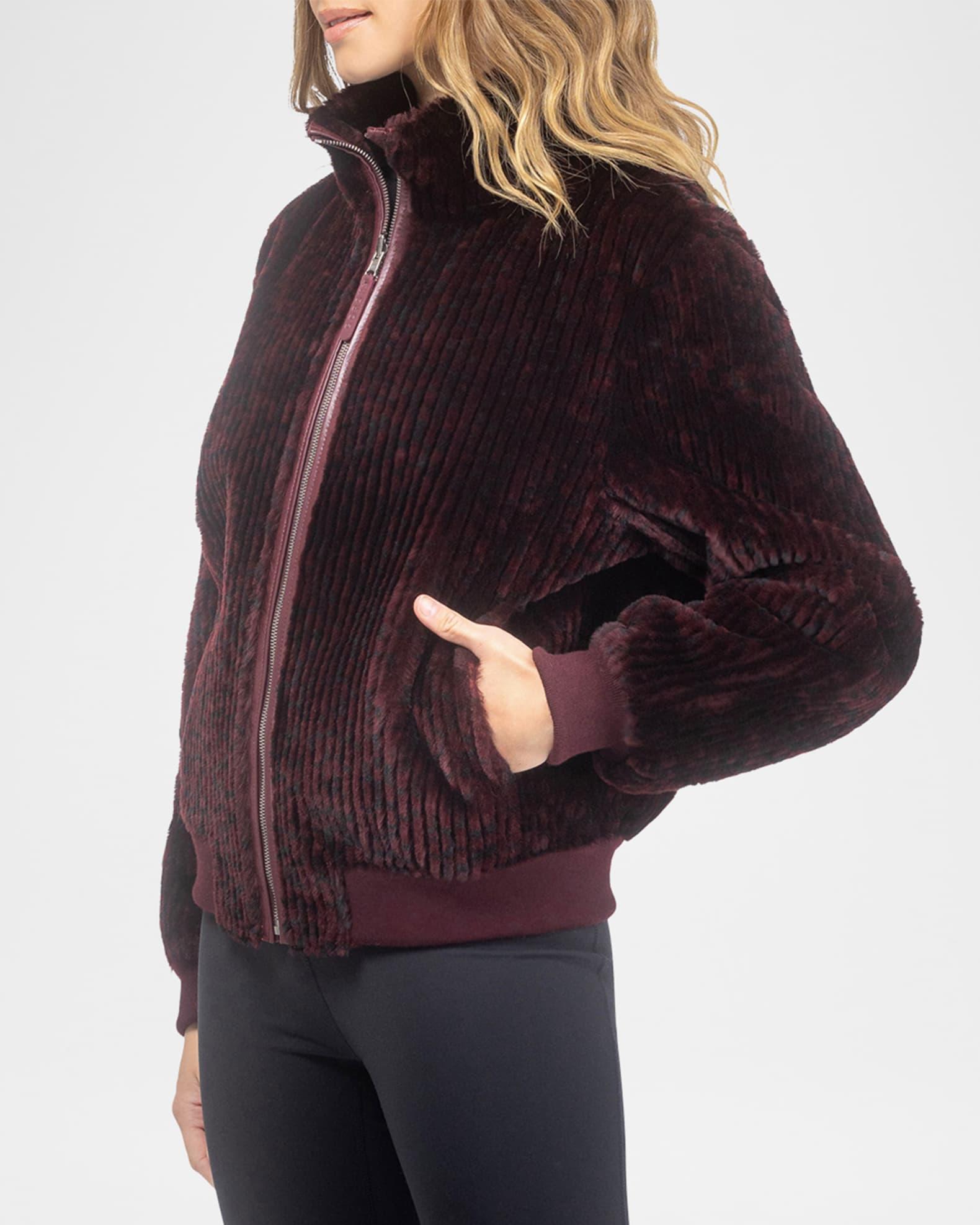 Reversible Select Grooved Shearling Lamb Insignia Bomber Jacket Product Image