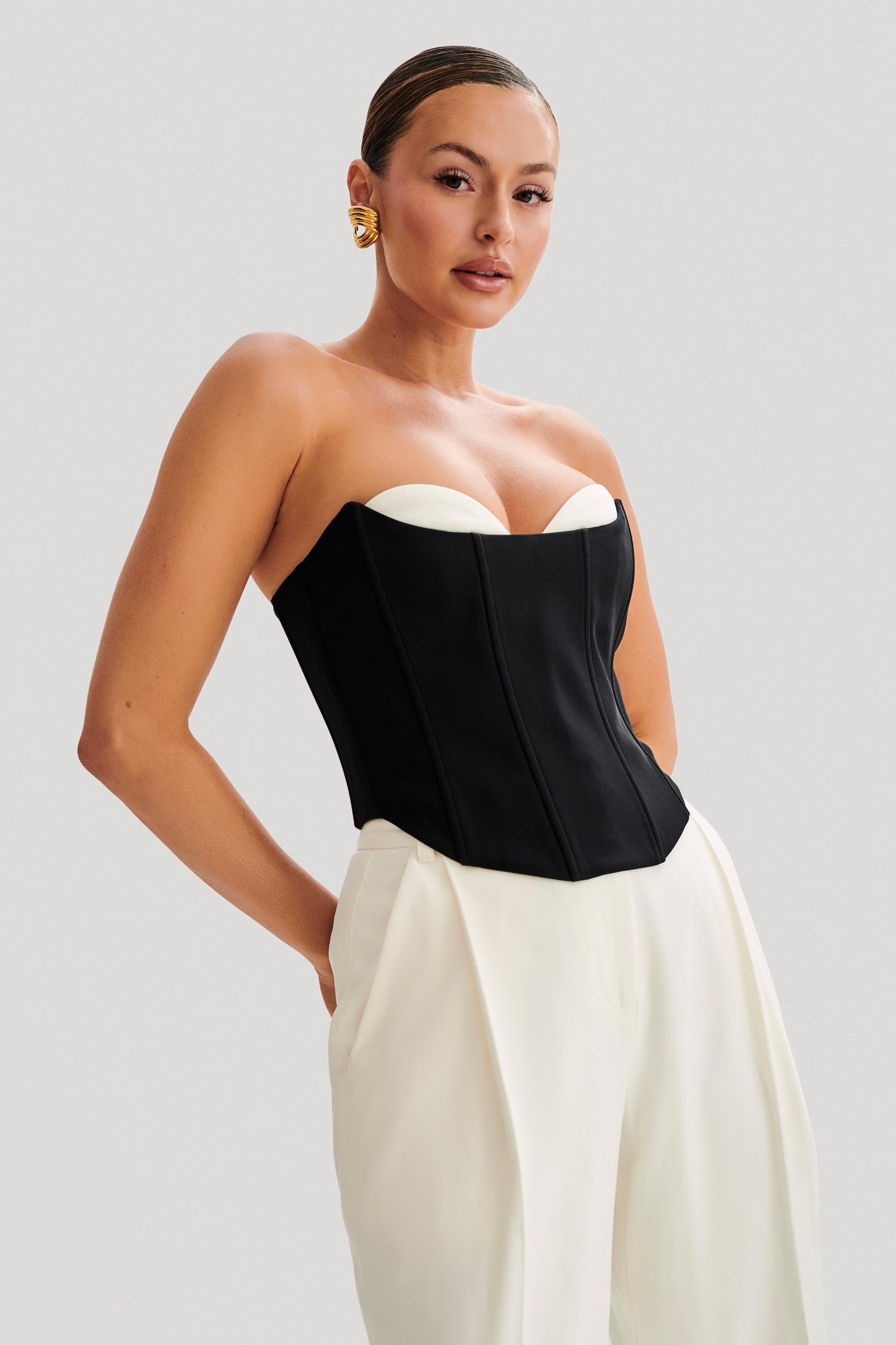 Oceane Contrast Suiting Strapless Corset - Black Product Image