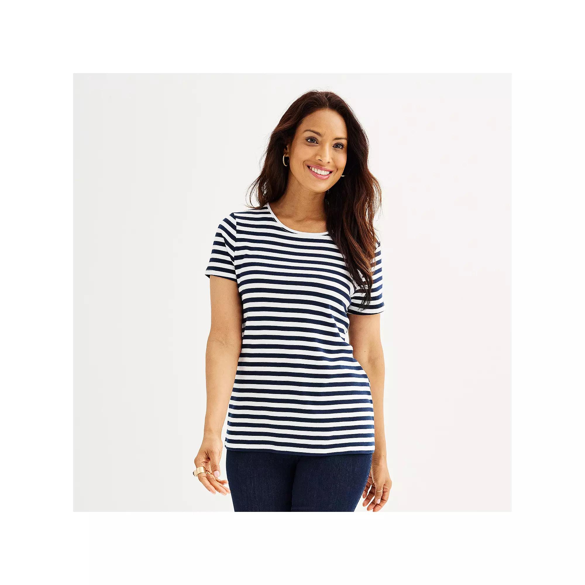 Women's Croft & Barrow® Essential Crewneck Tee, Size: XL, Blue Classic Stripe Product Image