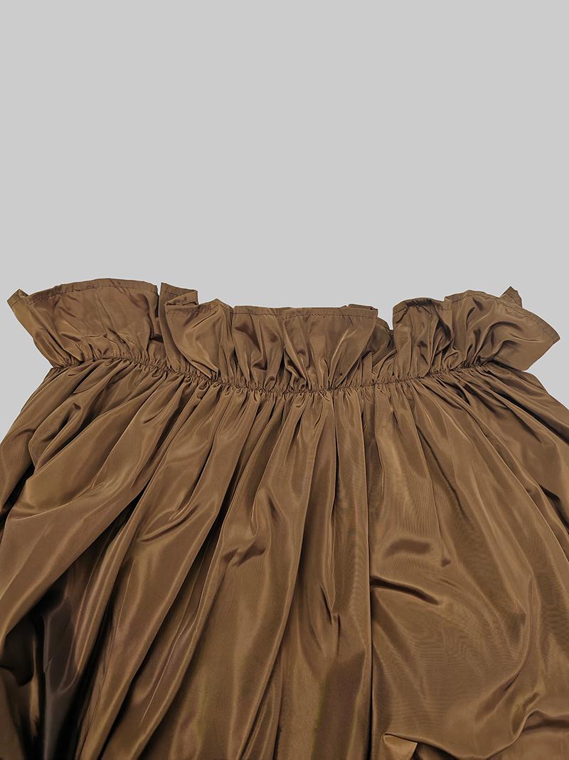 Loose Puff Sleeves Falbala Pleated Solid Color Off-The-Shoulder Maxi Dresses Product Image