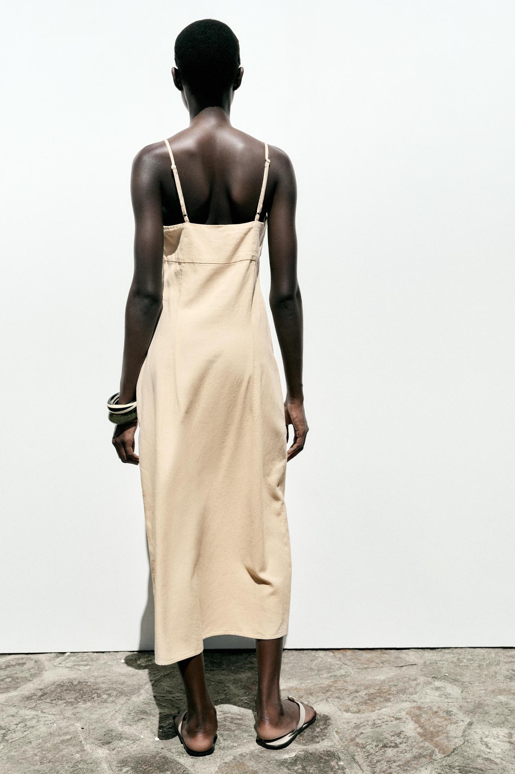 LINEN STRAPPY MIDI DRESS Product Image