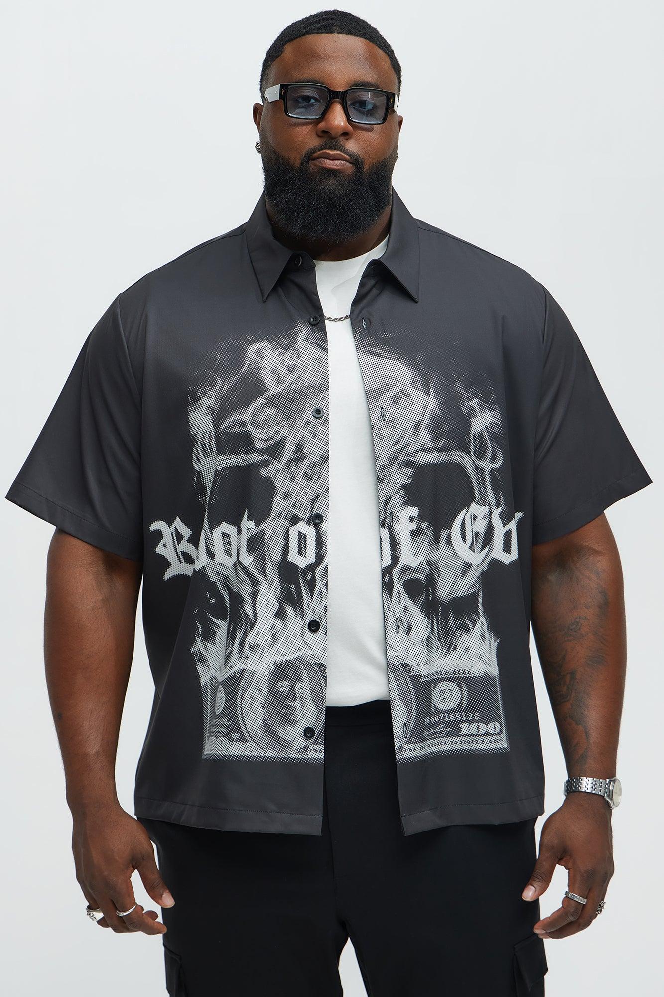 Smoking Skeleton Graphic Button Up Shirt - Black Product Image